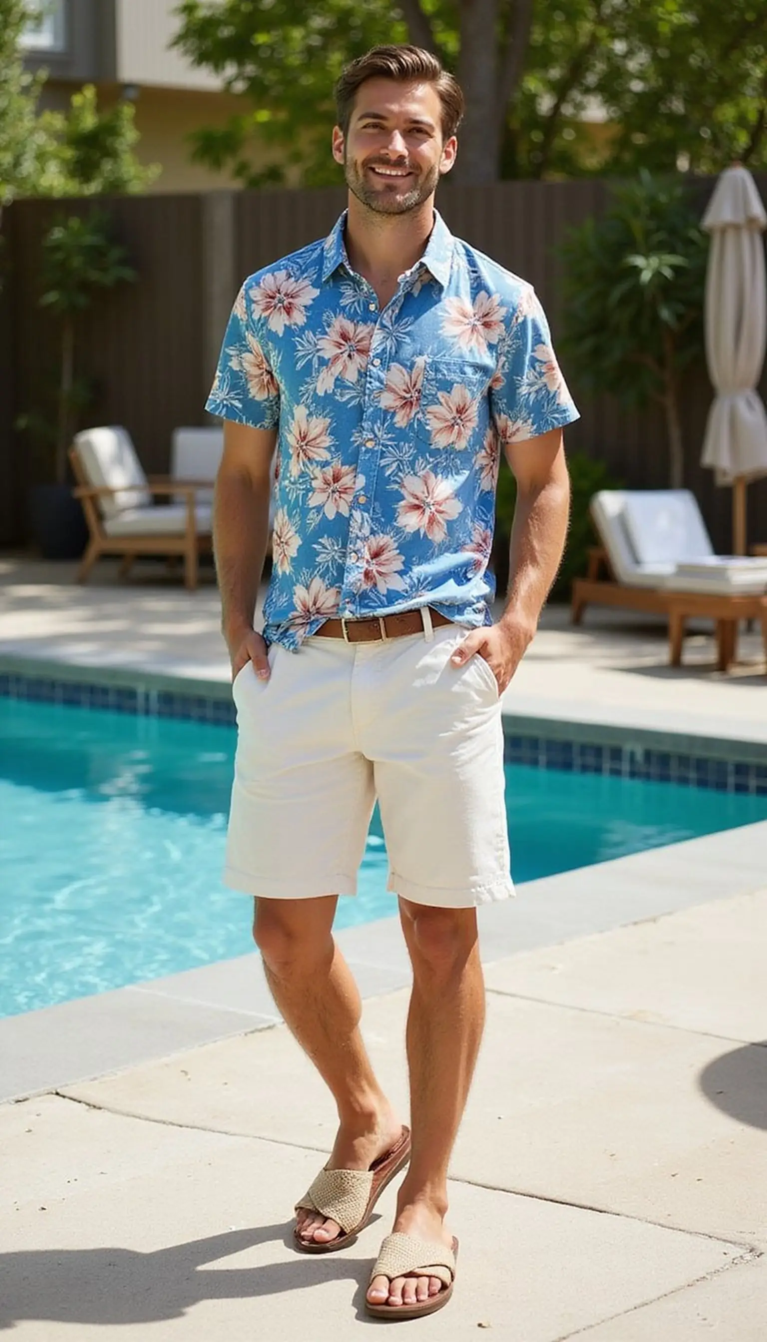 Tropical Hawaiian shirt with linen shorts
