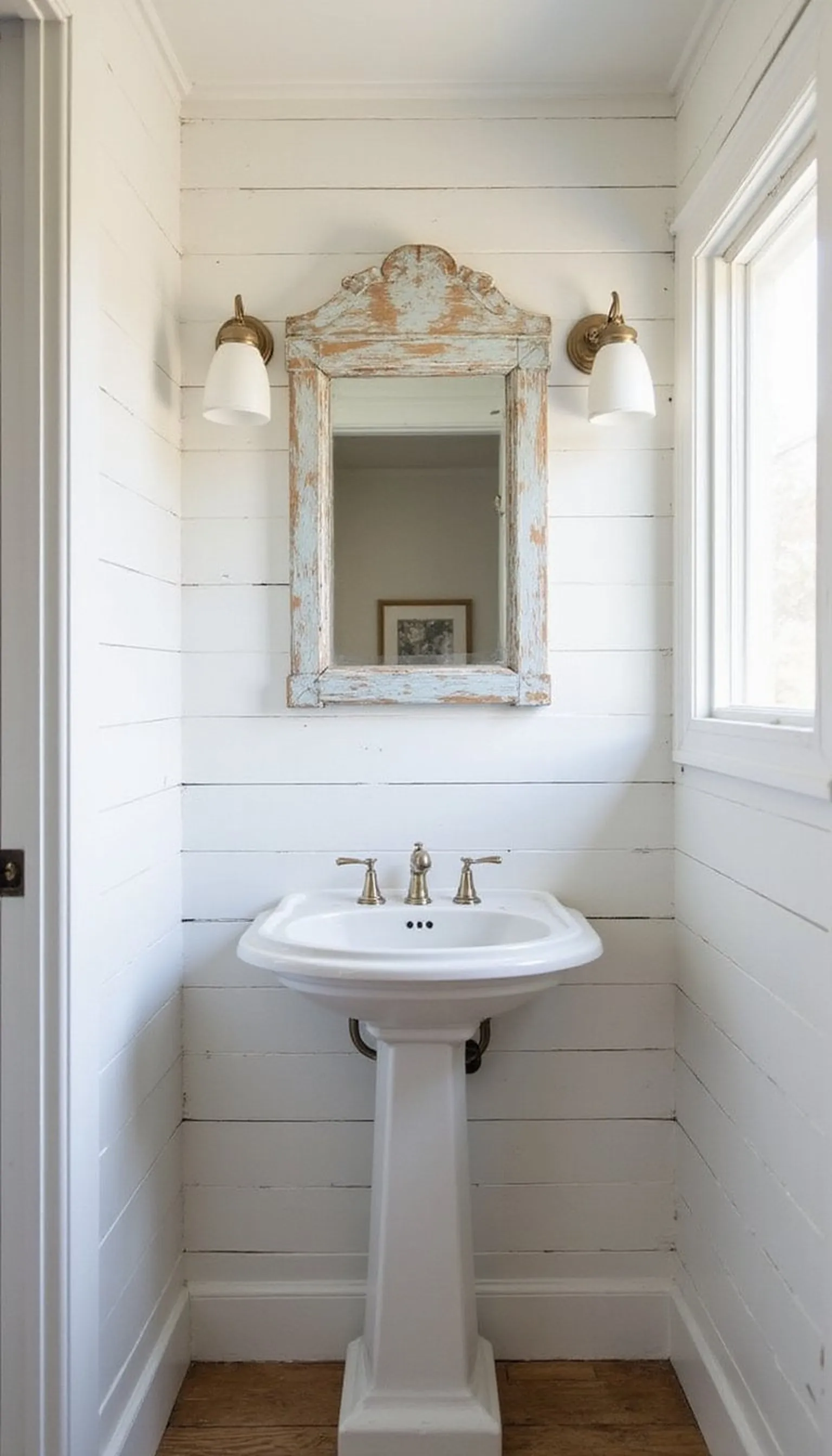 Coastal farmhouse with painted shiplap walls