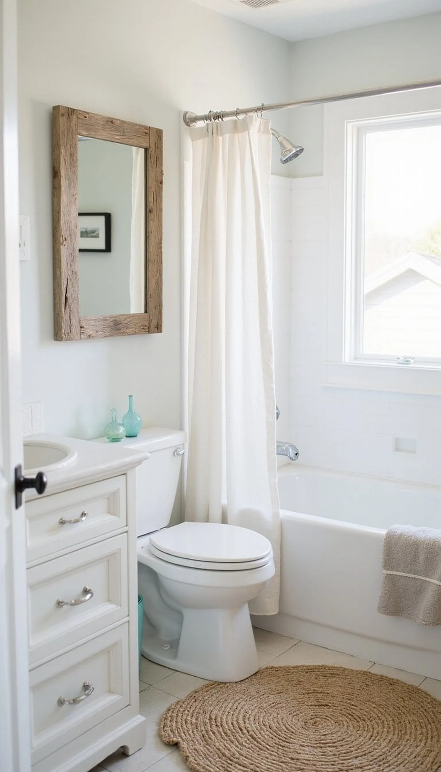 Driftwood mirror with sea-glass color story
