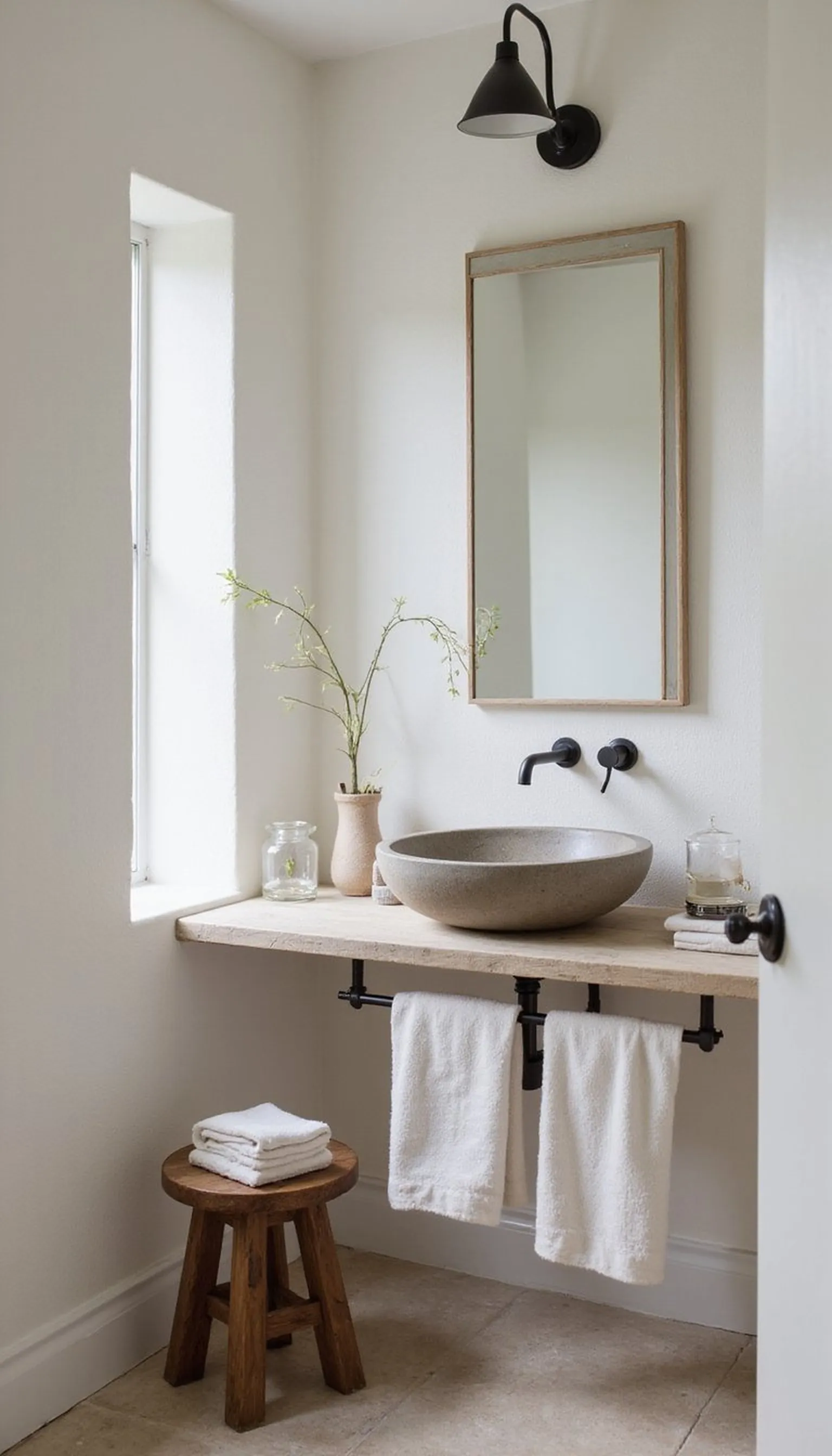 Pure white coastal spa with stone sink