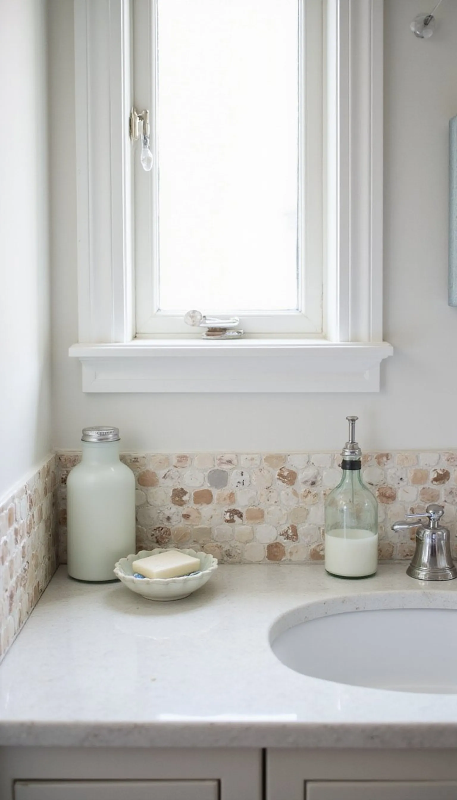 Shell-mosaic backsplash and pastel accents