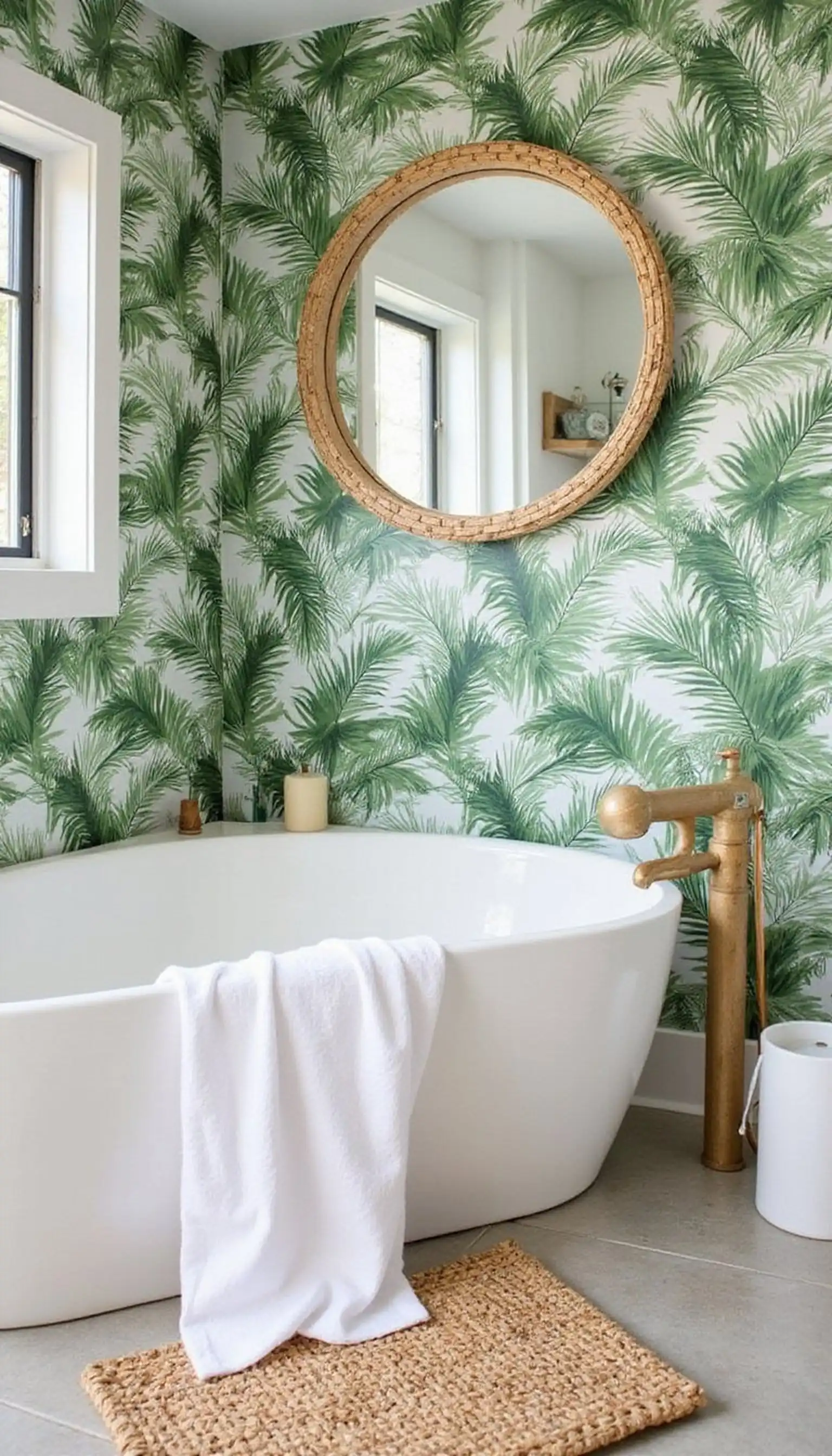 Tropical palm wallpaper with natural fibers
