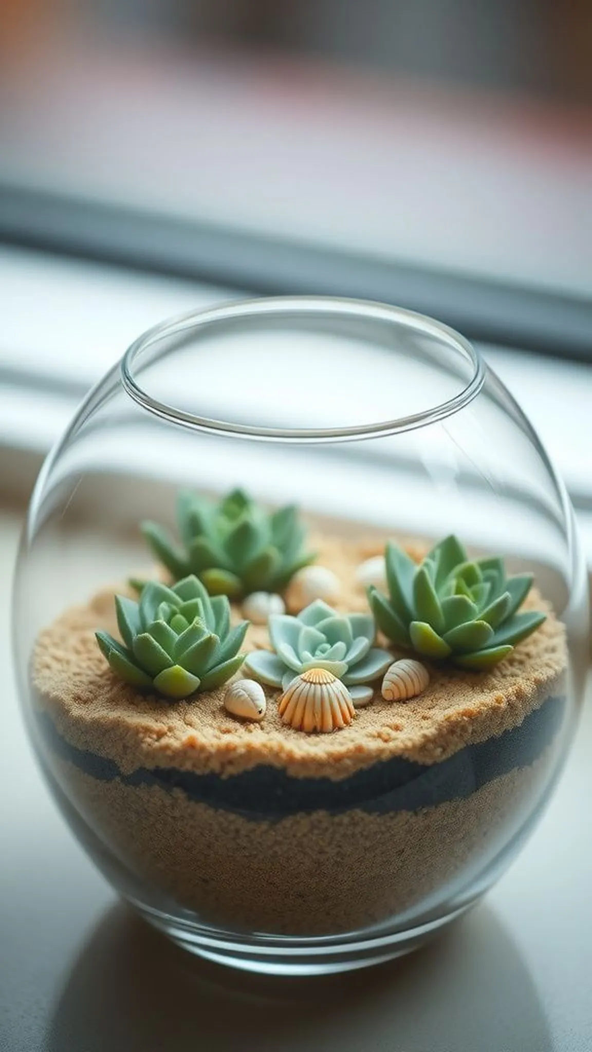 Mini glass terrariums with tiny shell accents