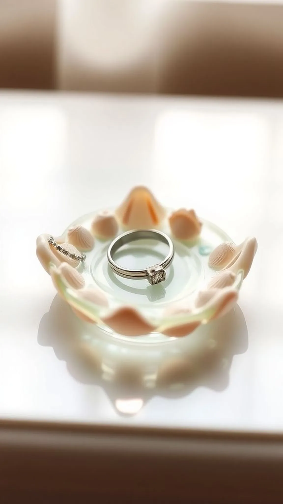 Resin seashell jewelry dish with pearly sheen