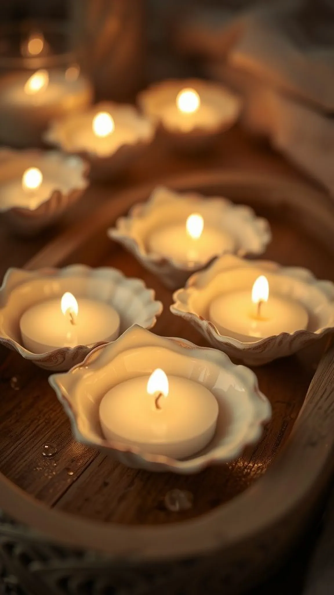 Seashell candle holders with embedded coastal texture