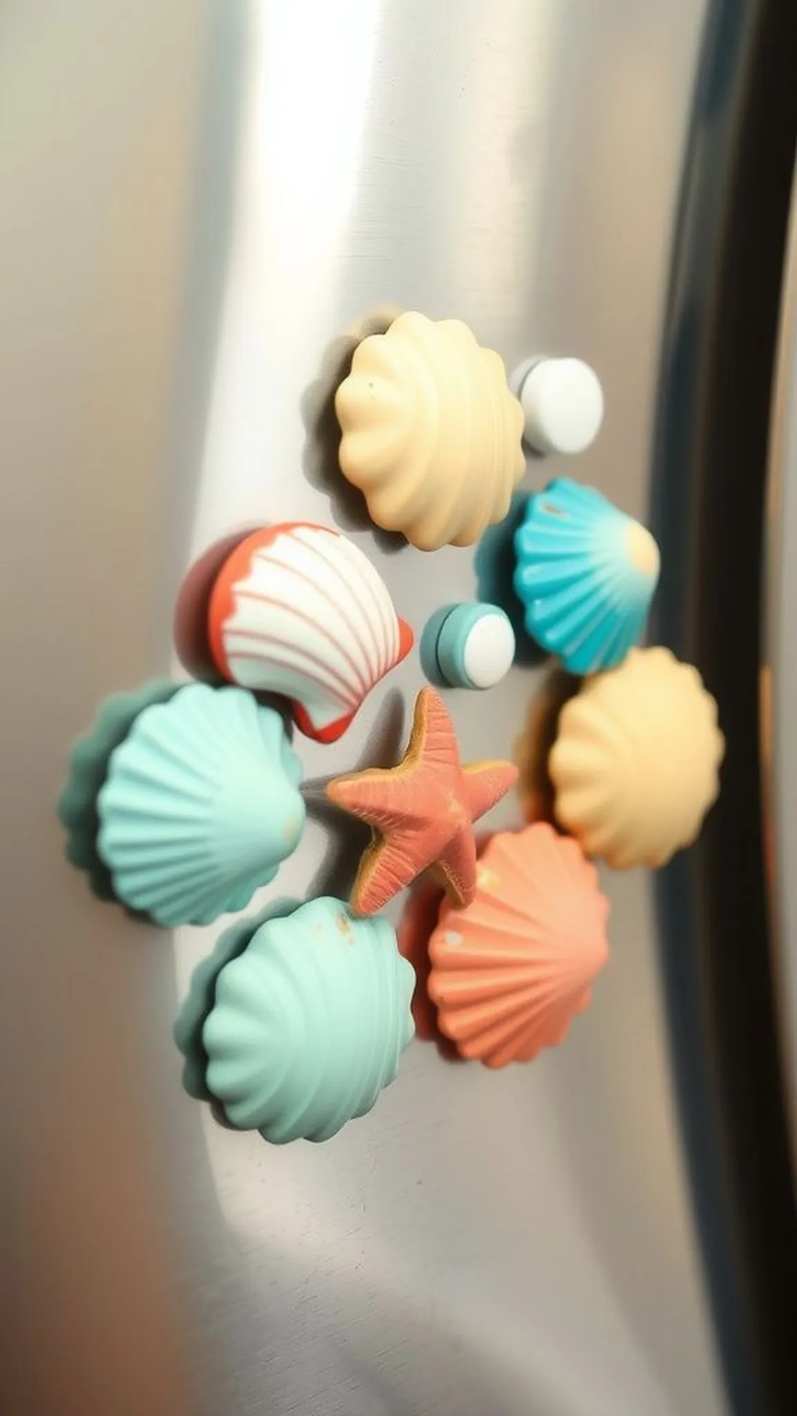Seashell fridge magnets with bright coastal paints