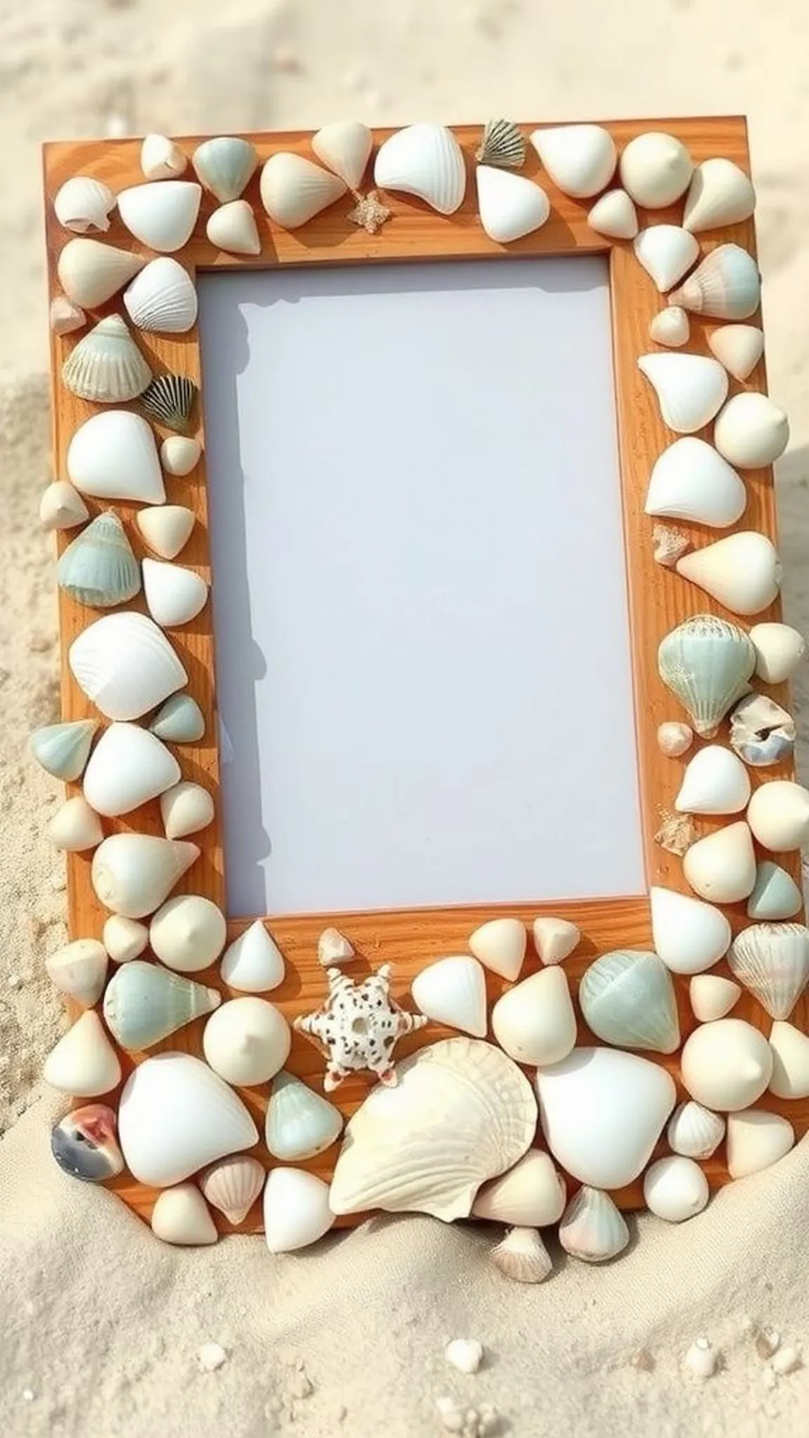 Seashell photo frame with textured shell border