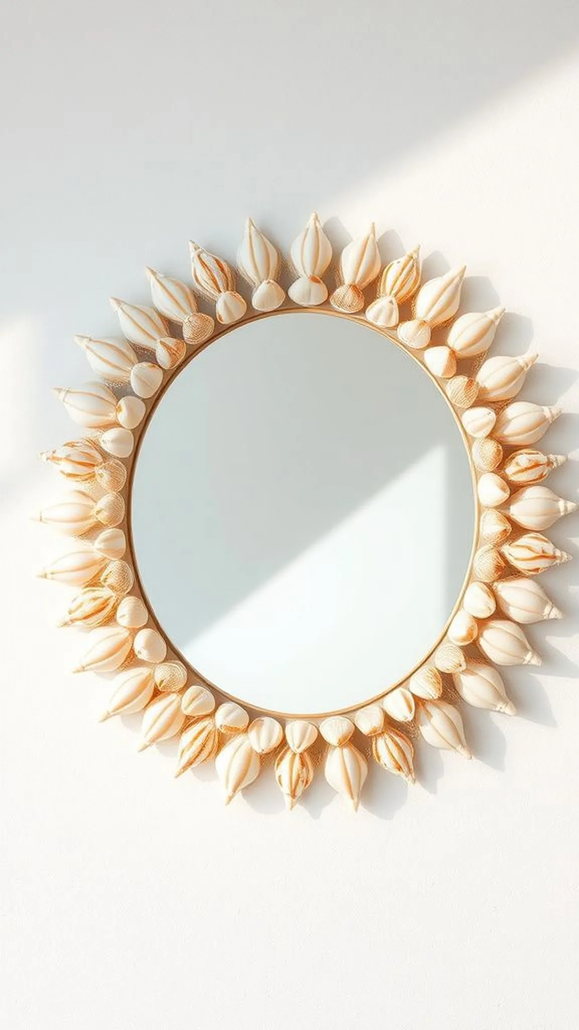 Sunburst seashell mirror for beachy wall decor