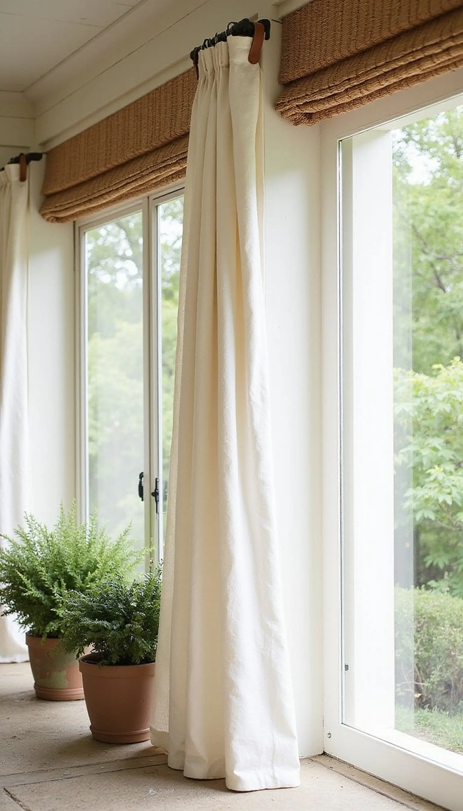 Breezy curtains and bamboo shades for filtered light