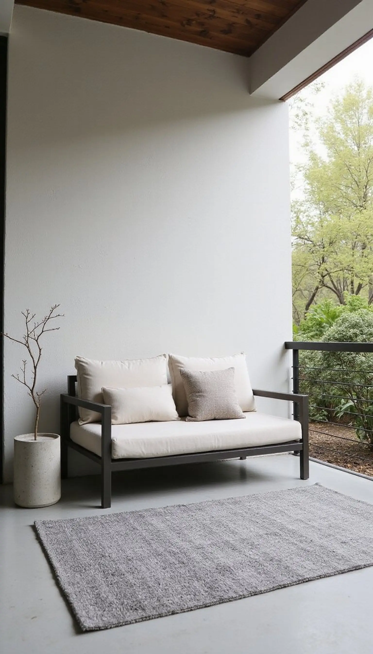 Minimal modern porch: clean lines, cool tones