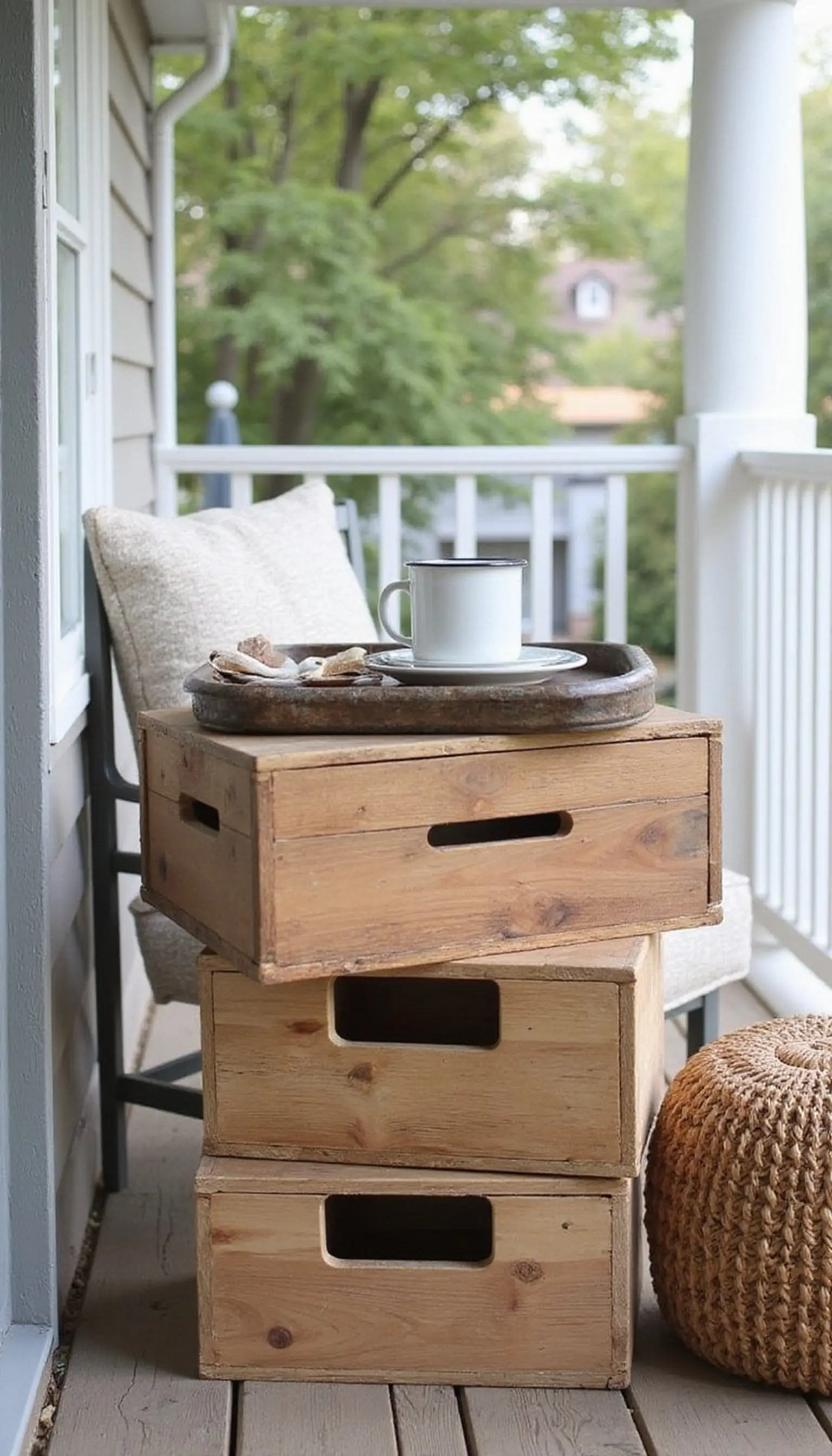 Vintage crate coffee vignette for cozy mornings