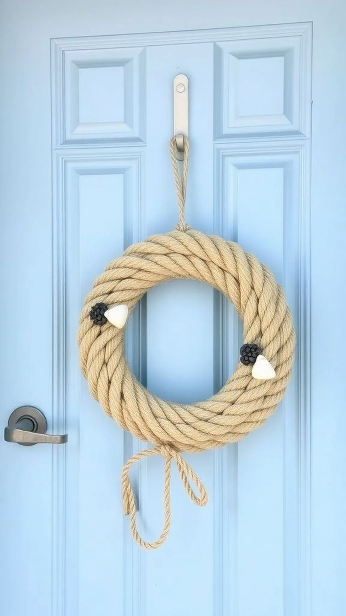 Bright coastal rope wreath with nautical accents