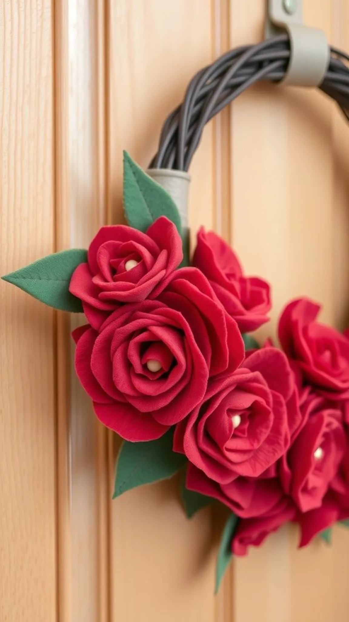 Bright felt rose wreath with soft classic flair