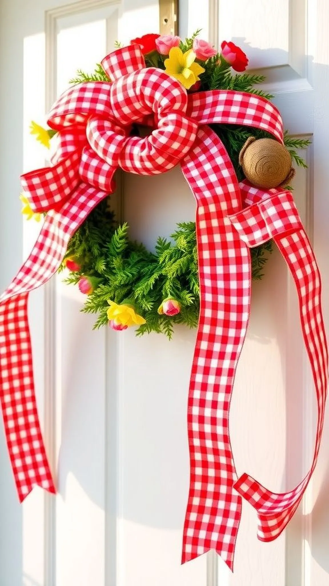 Bright gingham ribbon wreath with country charm
