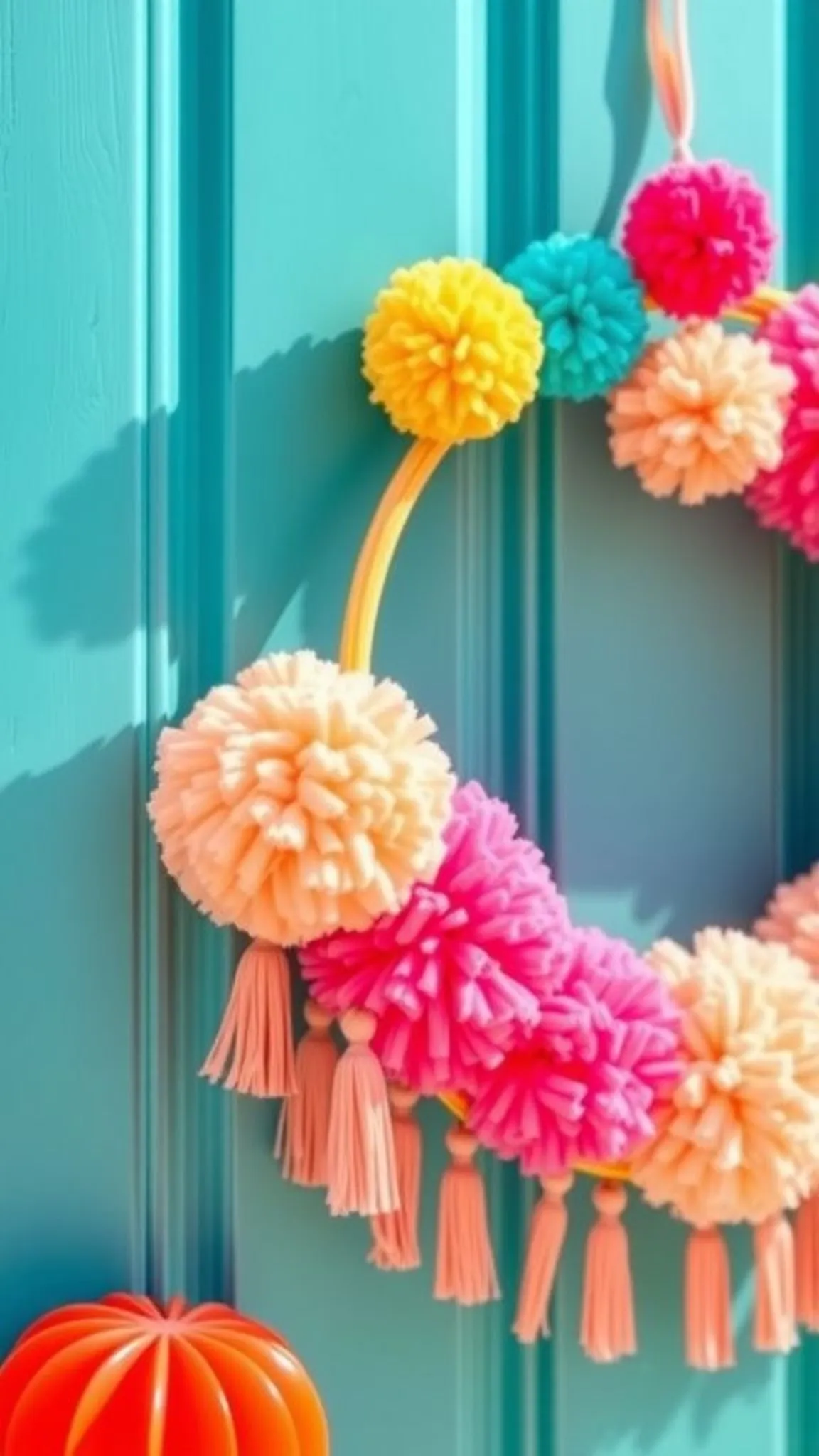 Bright pom pom tassel hoop with playful movement