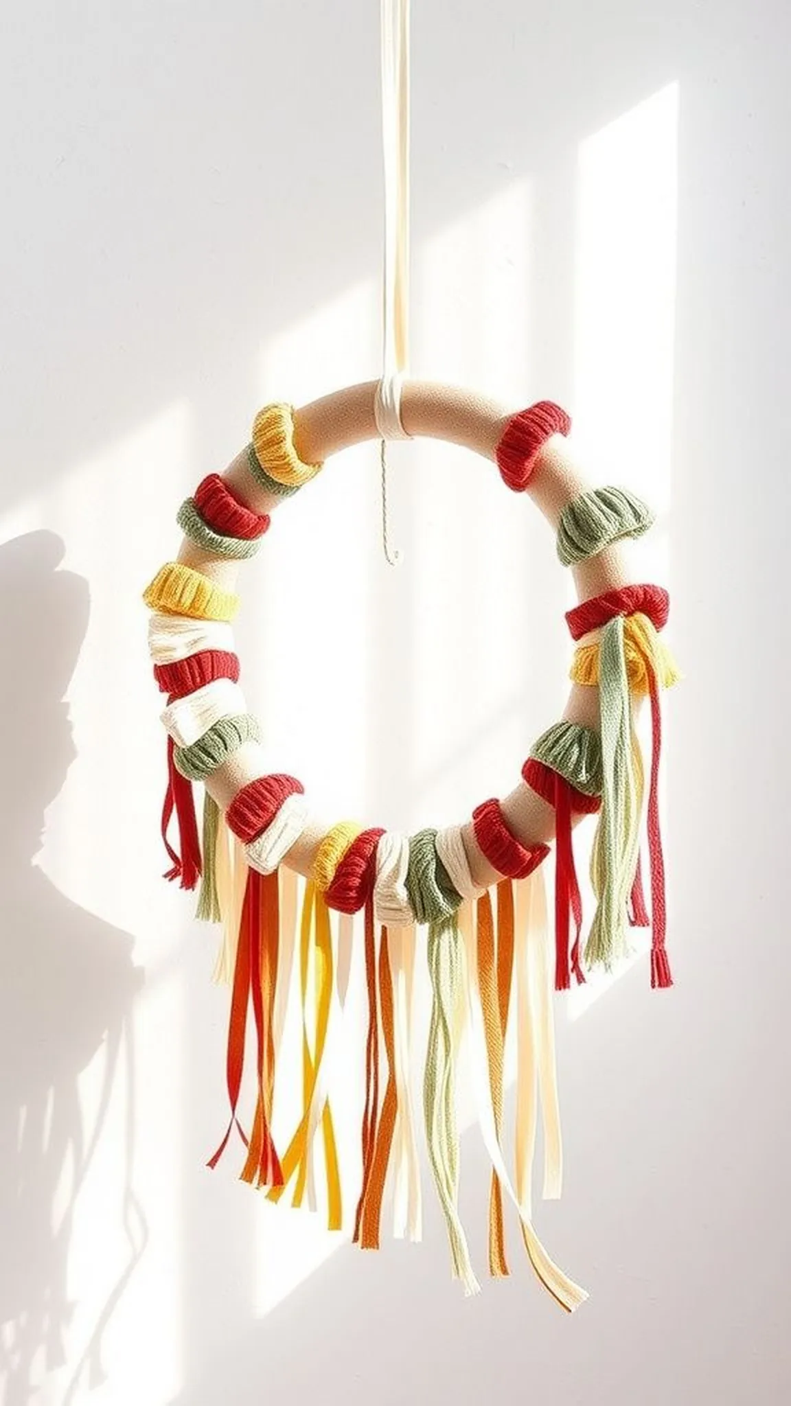 Bright tassel and ribbon hoop for modern boho look