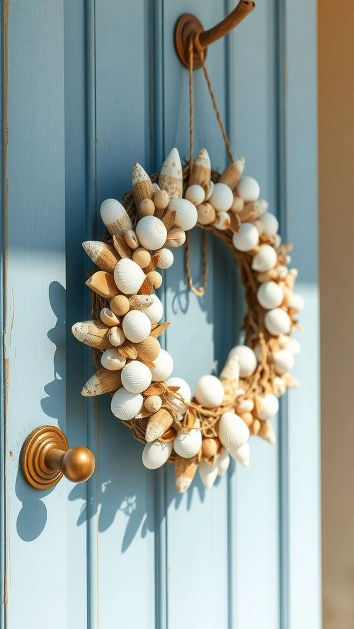 Seashell and netting beach wreath for coastal doors
