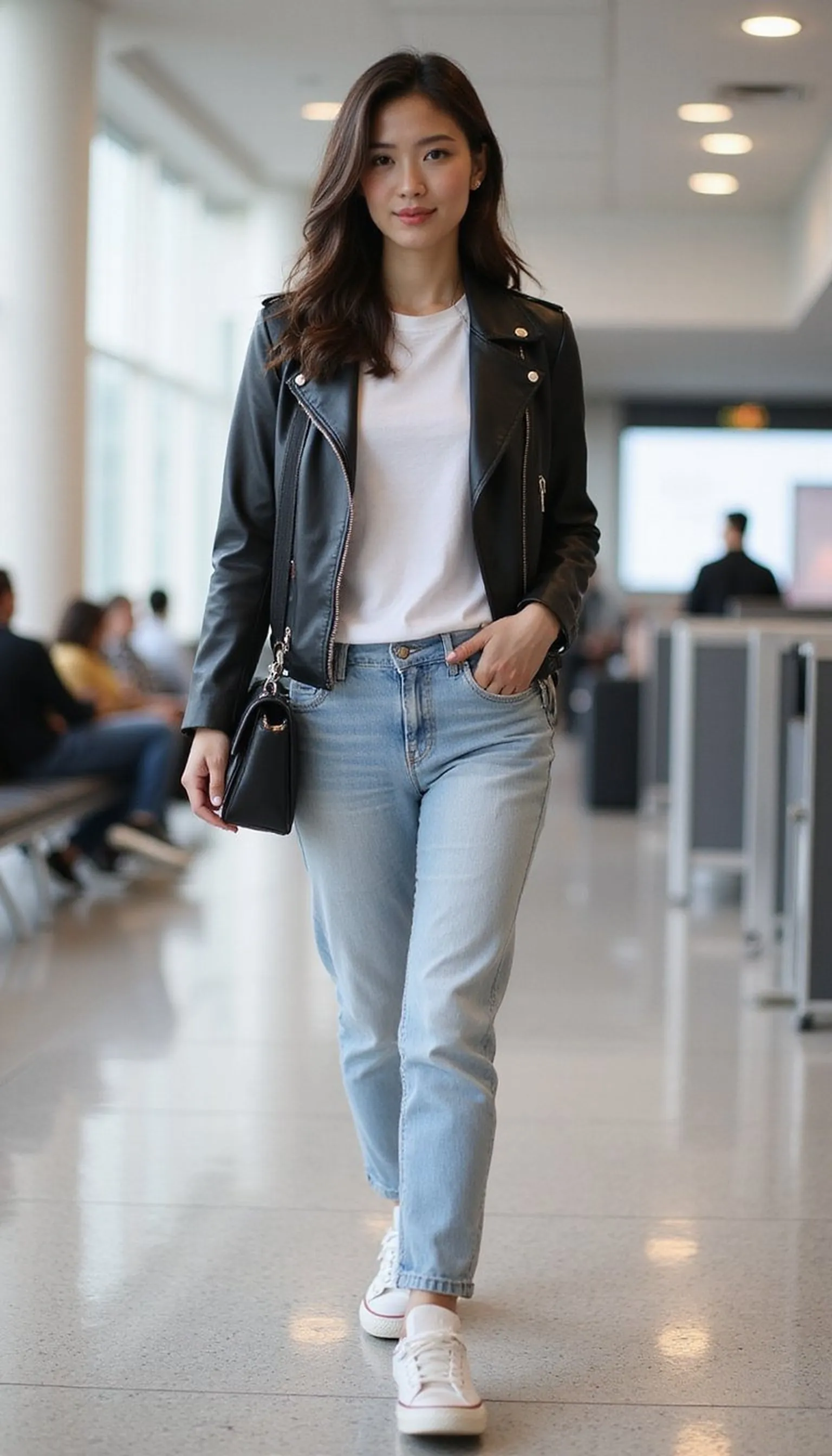 Capsule neutral travel outfit for any flight