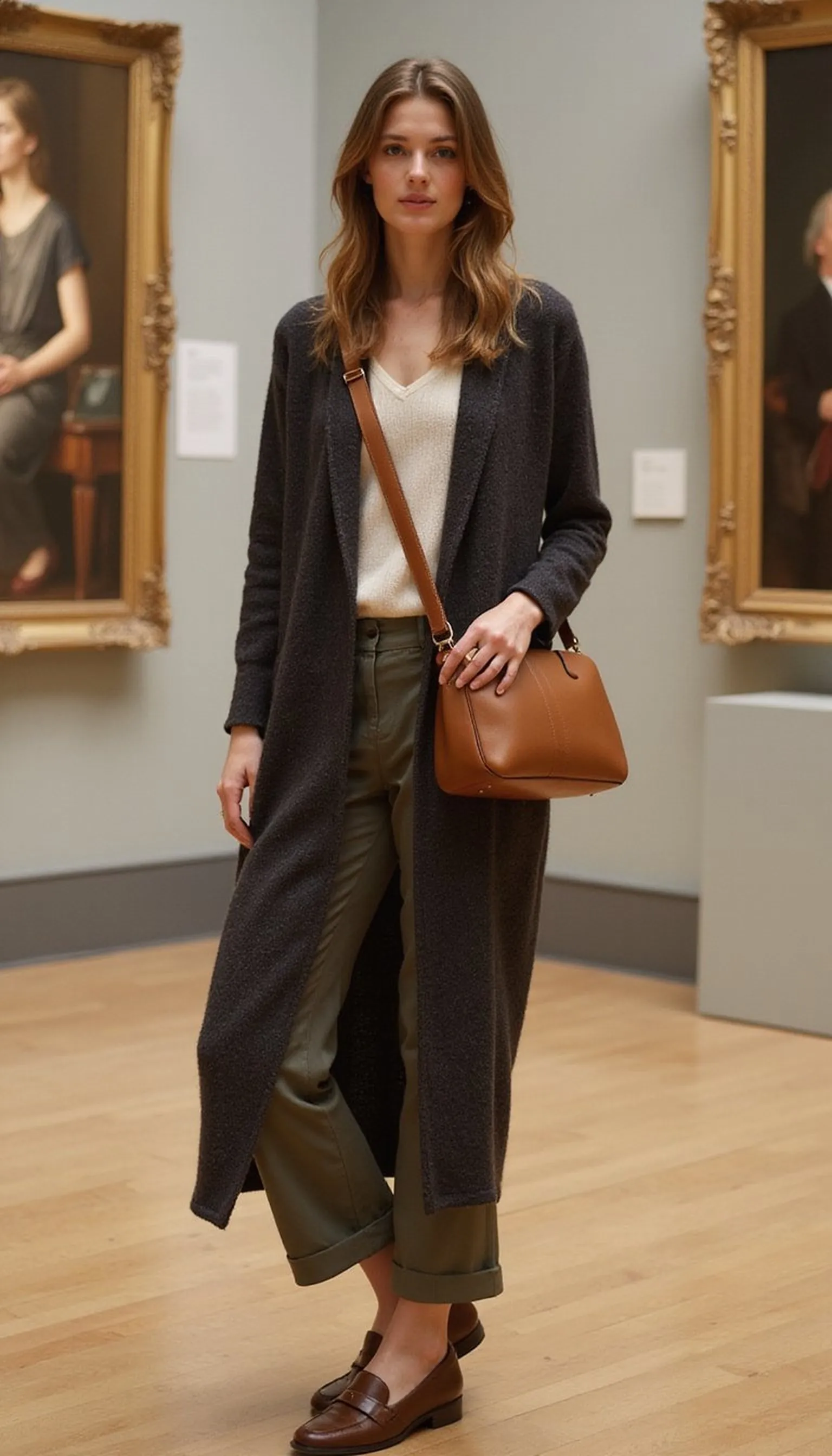 Elevated comfort: long cardigan and stretch trousers