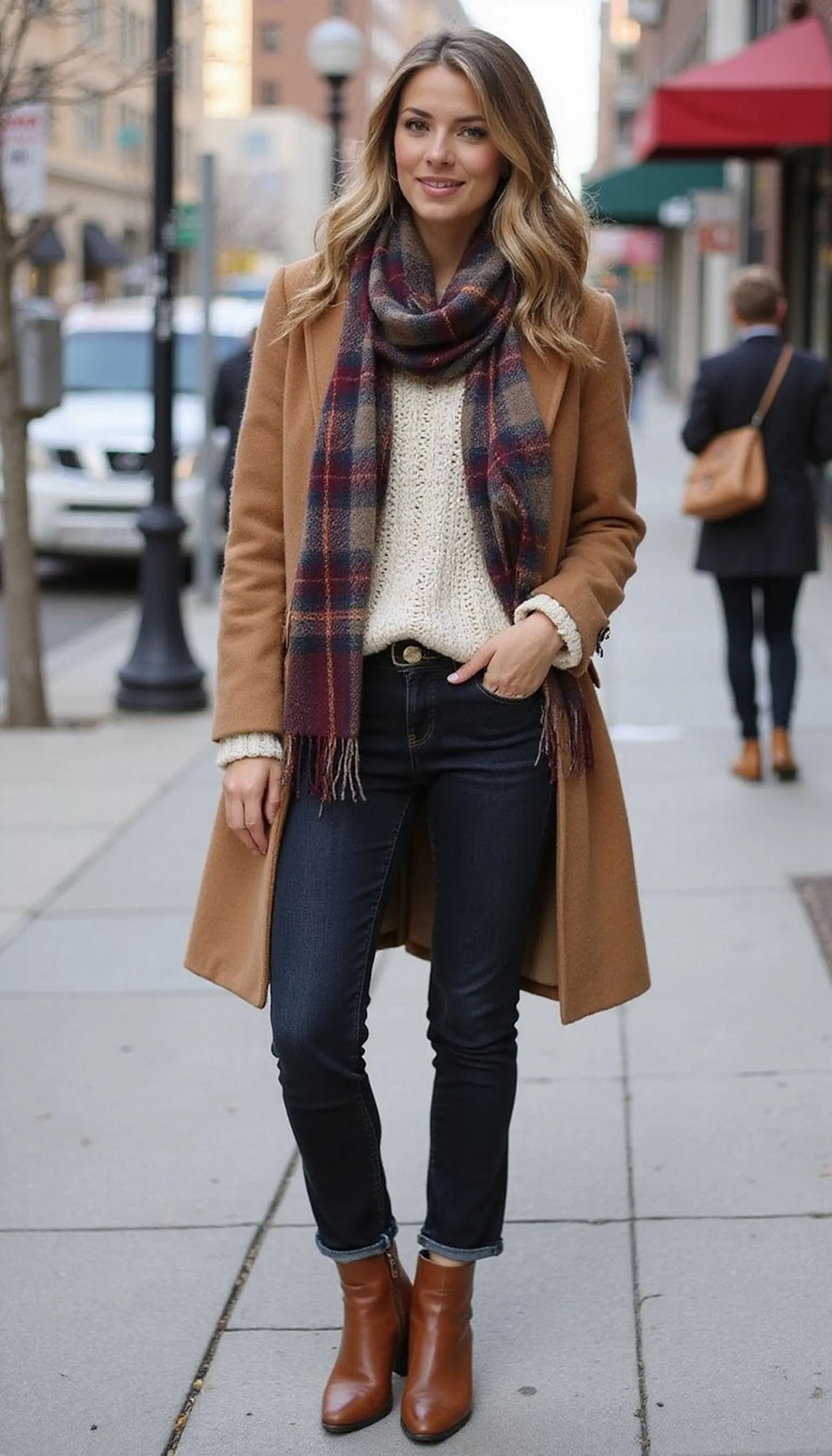 Layered cold-weather carry-on outfit