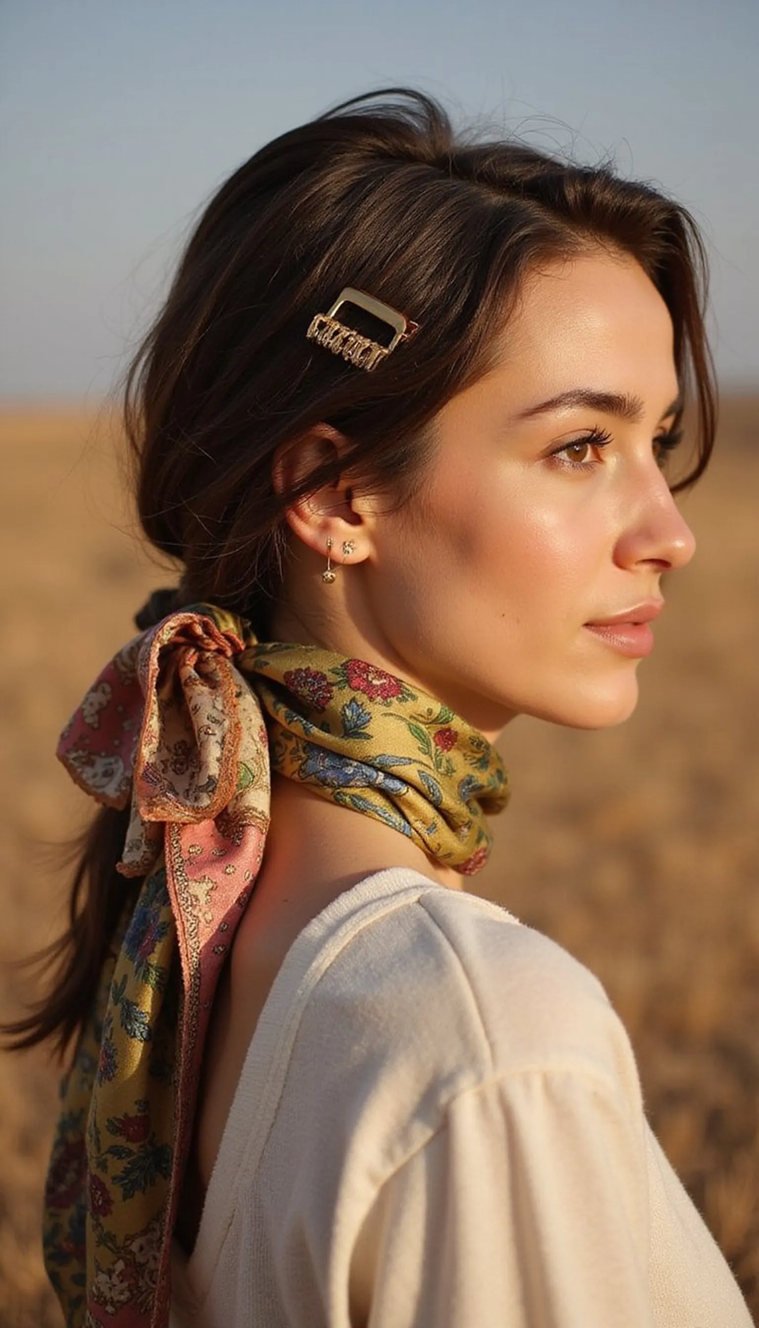 Boho Low Pony With Scarf And Claw Clip