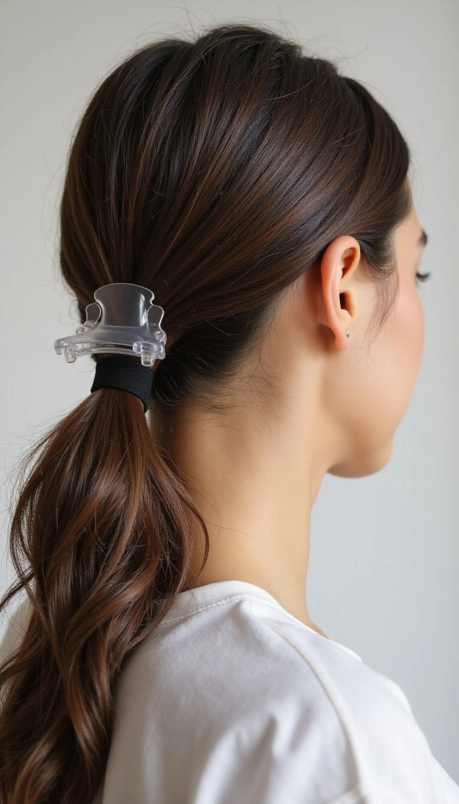 Casual Ponytail Secured With Clear Claw Clip