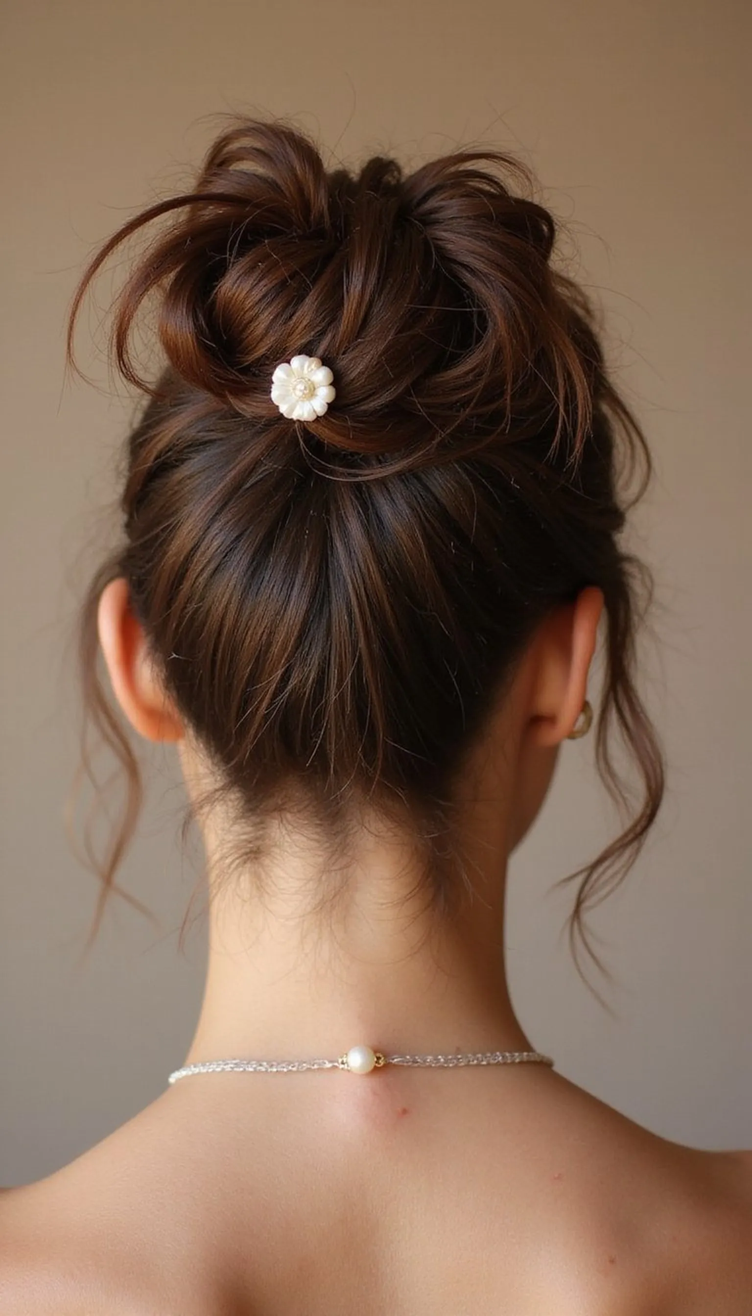 Messy Bun Pinned With Decorative Pearl Clip