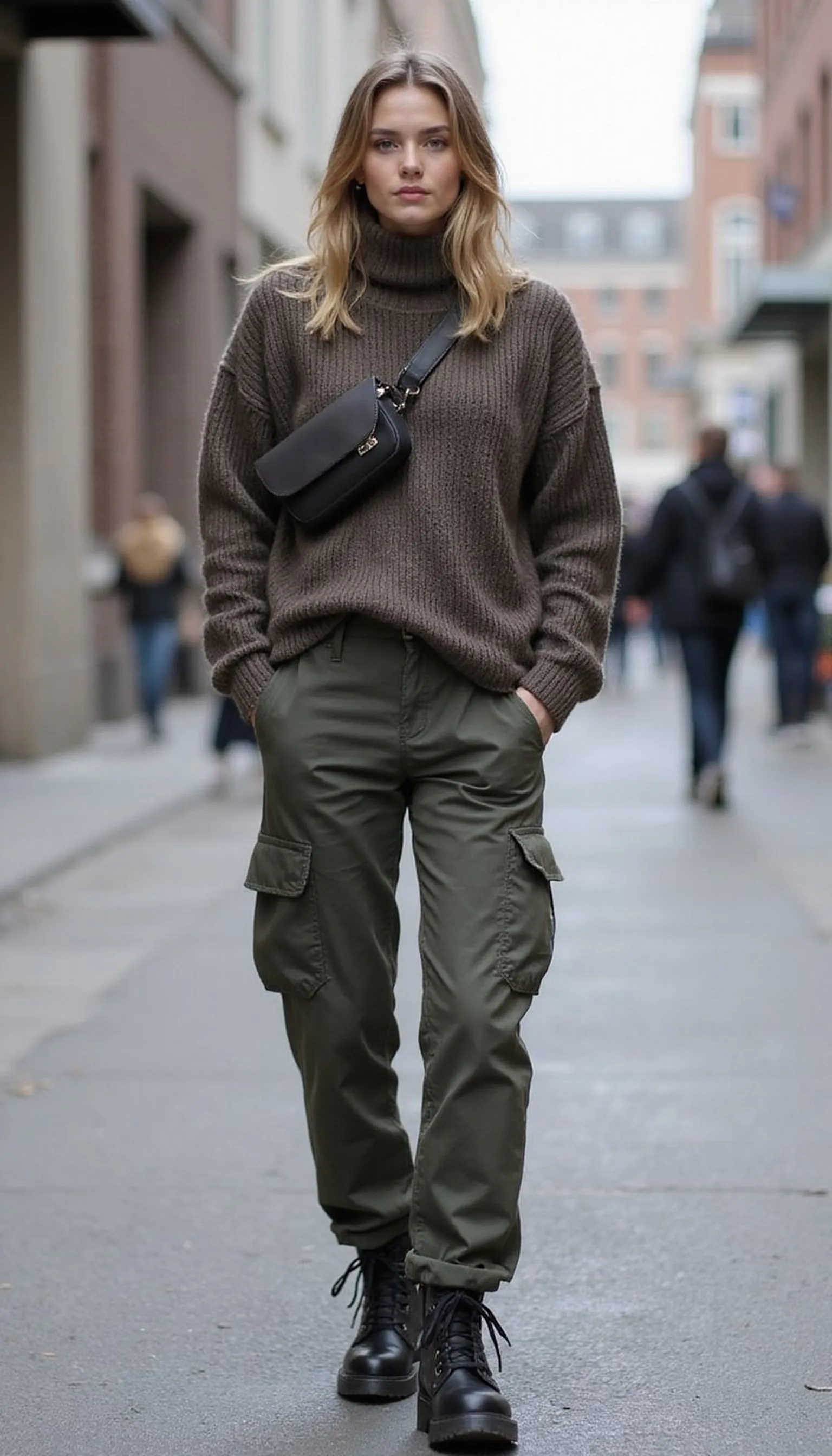 Cargo pants with fitted sweater — utilitarian chic