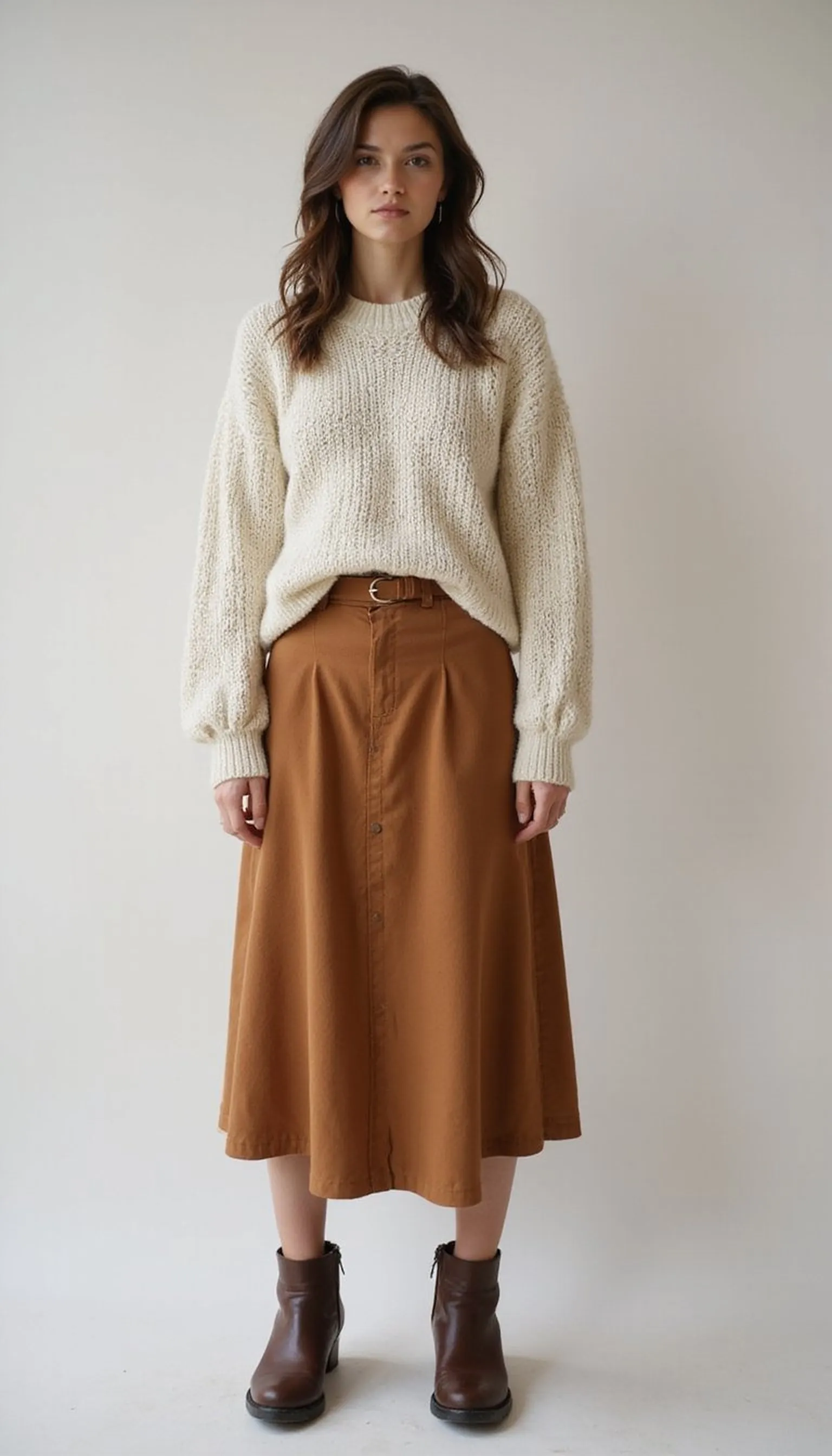 Cozy sweater with midi skirt for easy dates