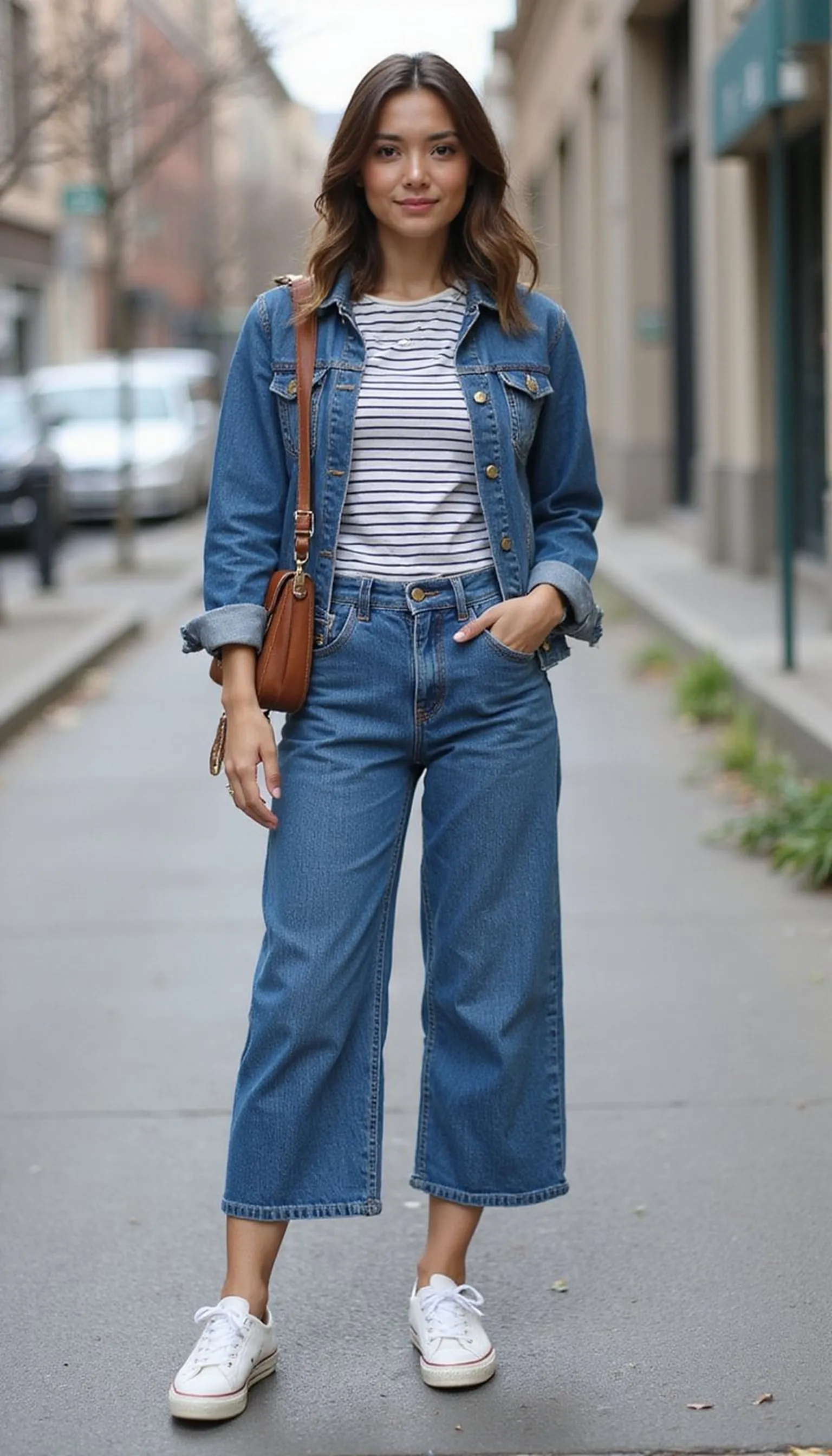 Striped tee and culotte jeans for relaxed charm