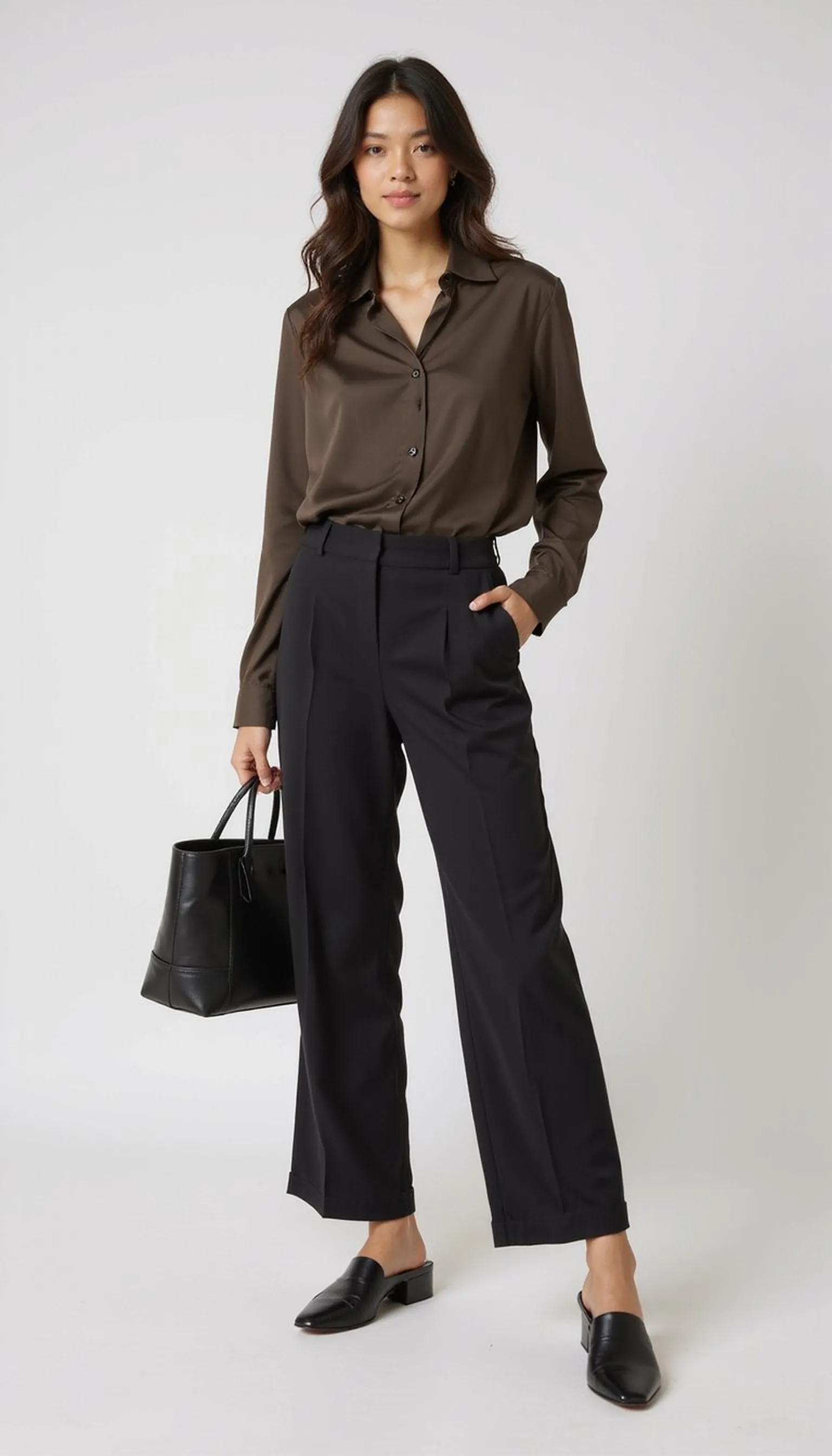 Tailored joggers with a silk blouse — elevated comfort