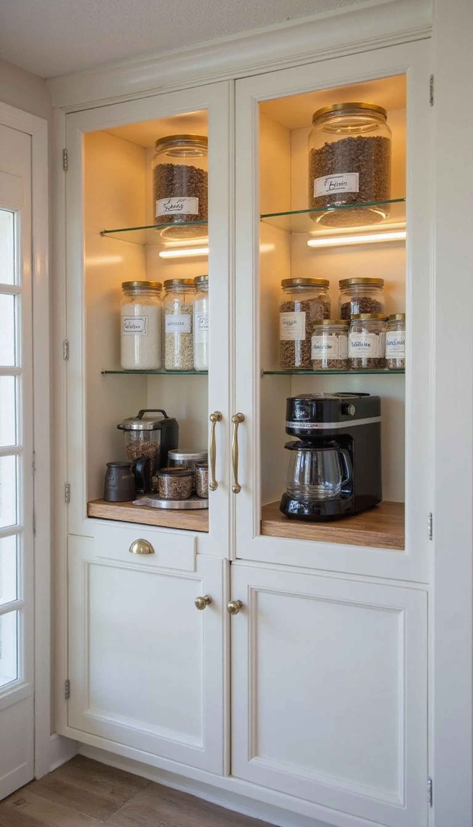 Built-in cabinet coffee center with glass doors