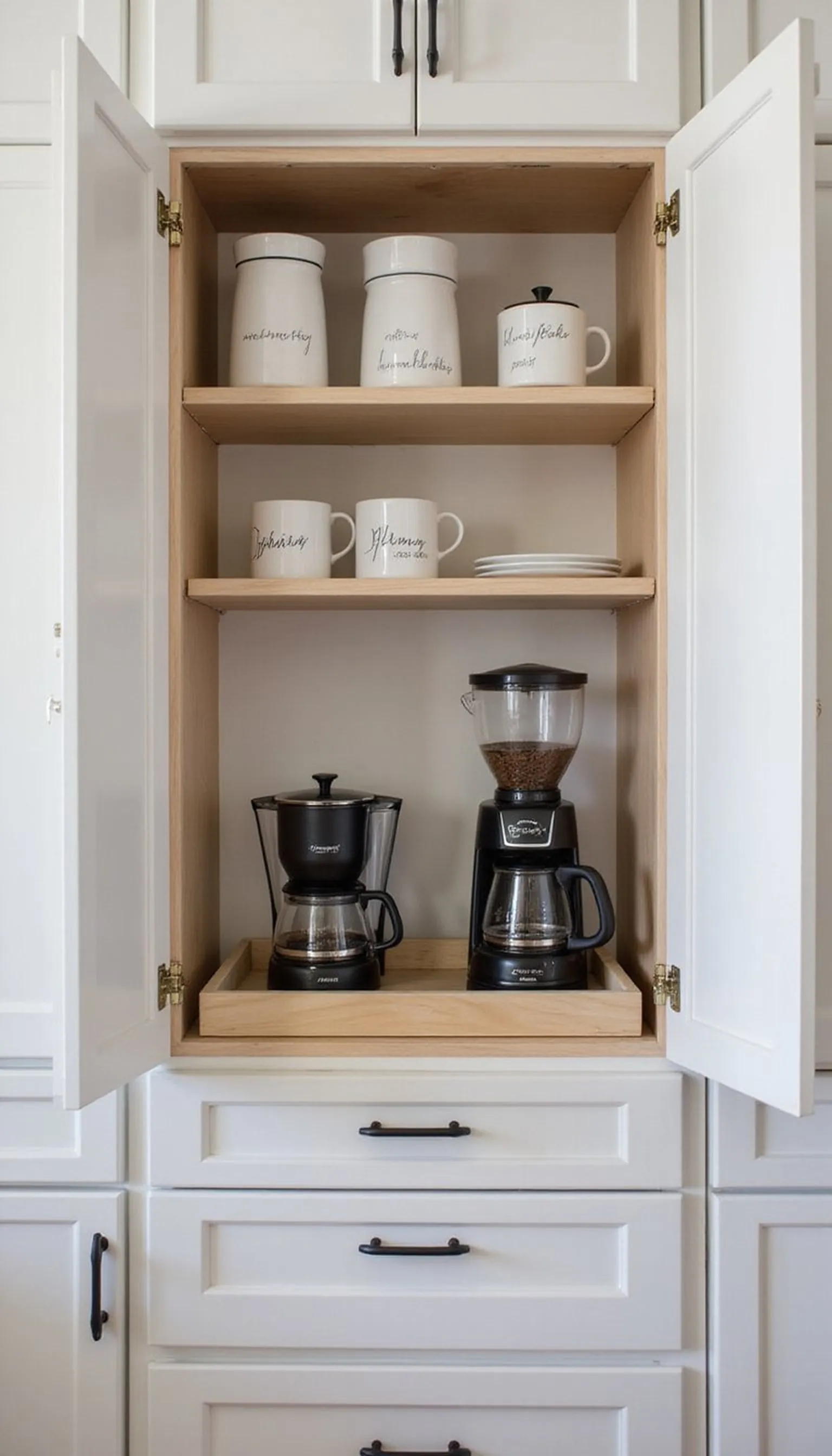 Built-in pantry coffee nook with pull-out shelf