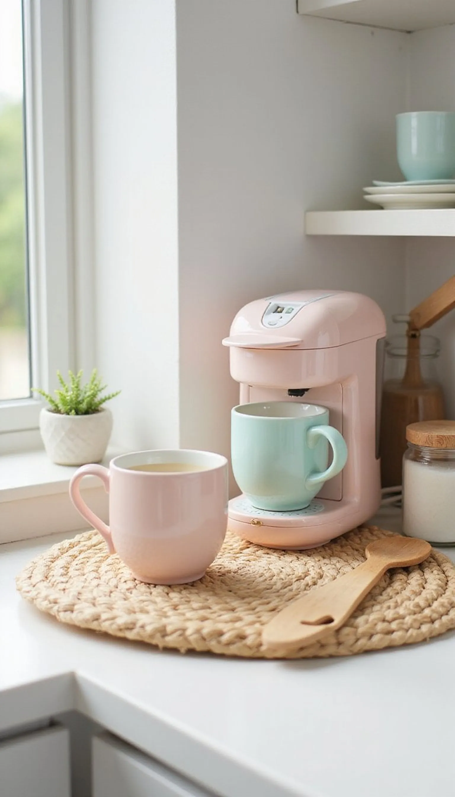 Countertop color pop pastel coffee corner
