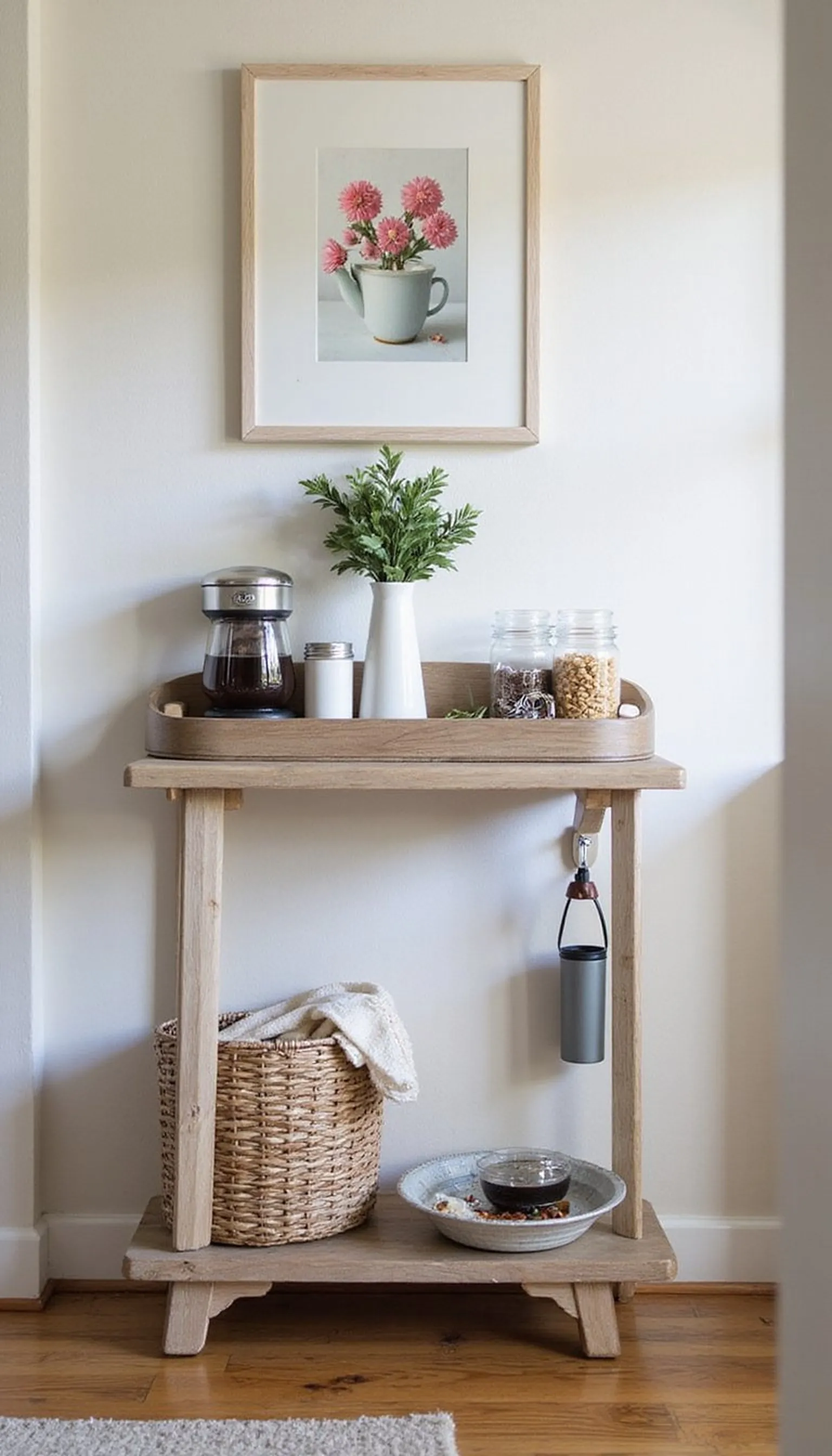 Entry console coffee station for quick mornings