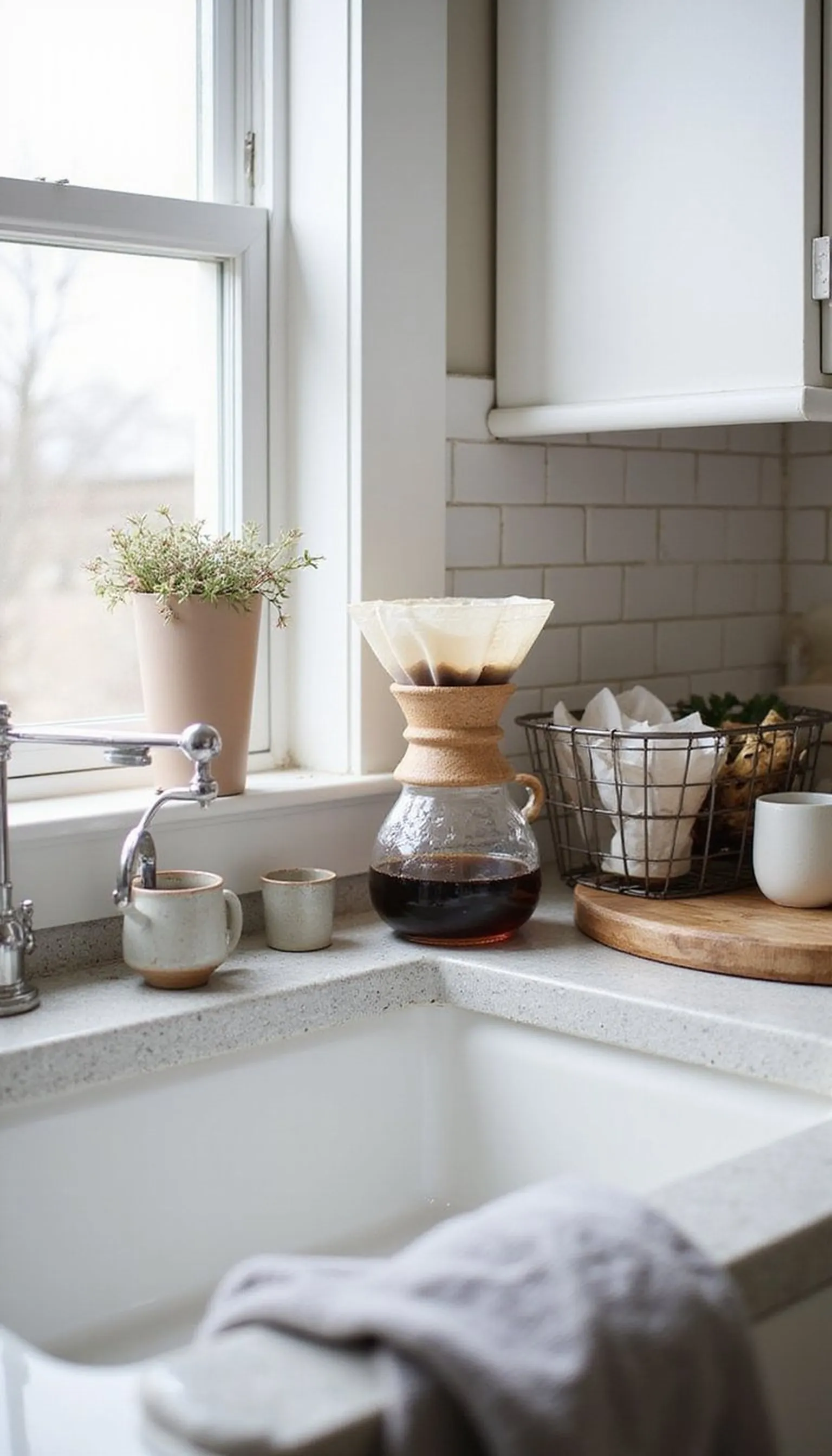 Farmhouse sink-side coffee vignette