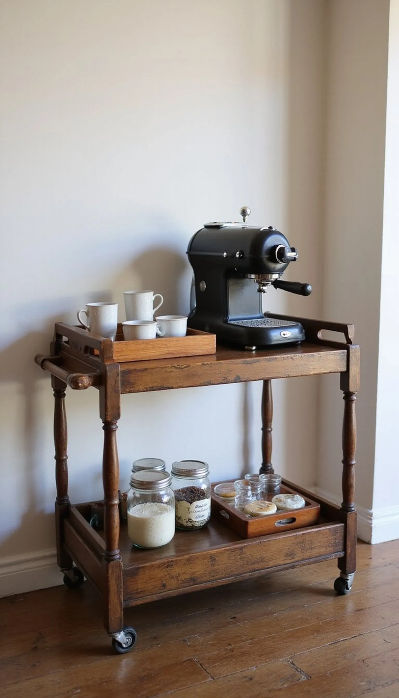 Vintage cart turned into an espresso bar
