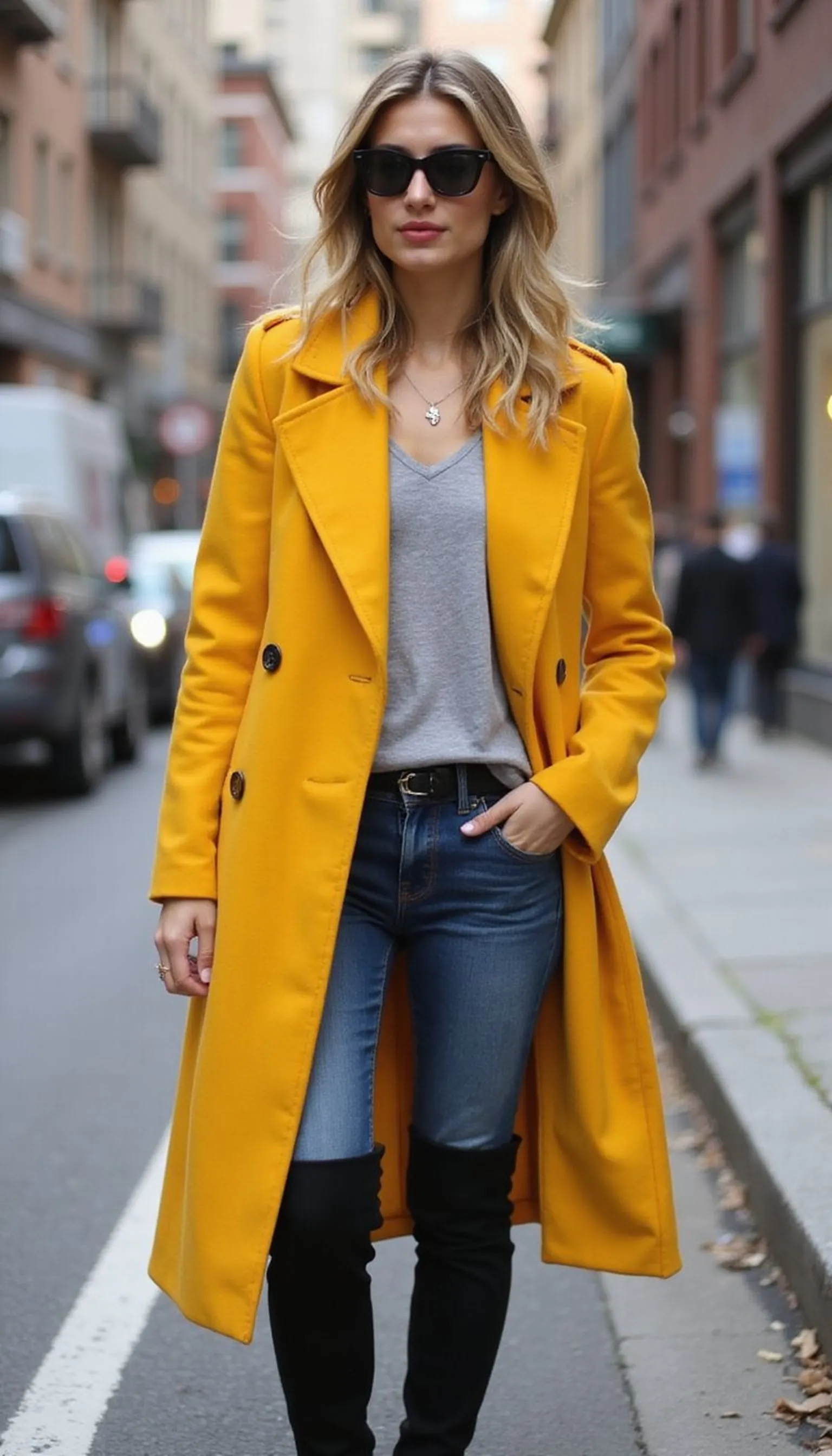 Bright Statement Coat with Neutral Basics