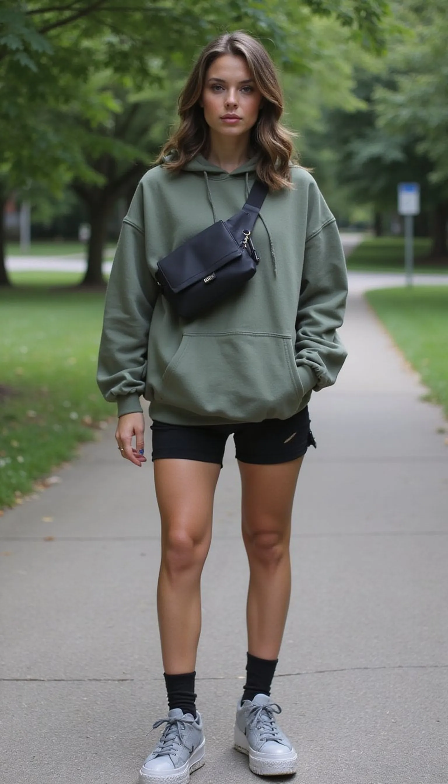 Chic Athleisure: Hoodie and Biker Shorts Pairing