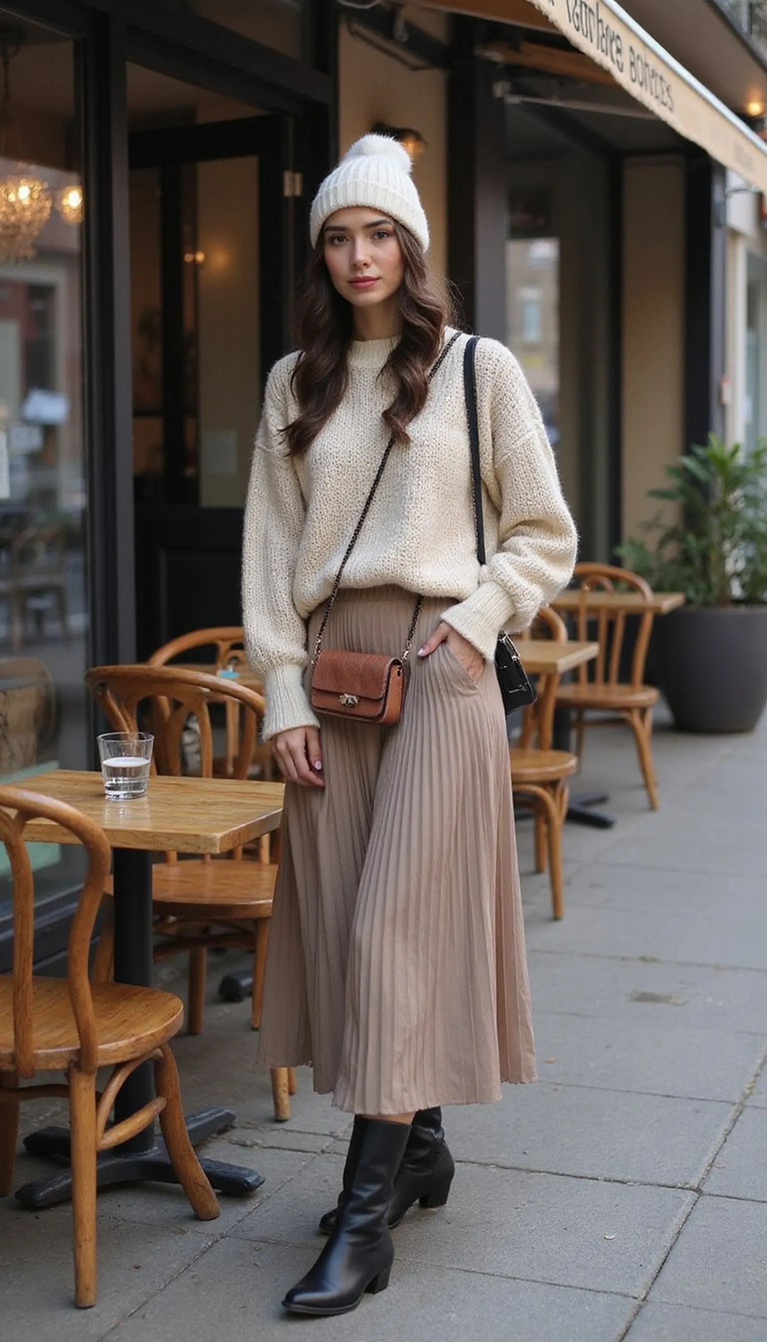 Cozy Knit and Pleated Midi Skirt Combo