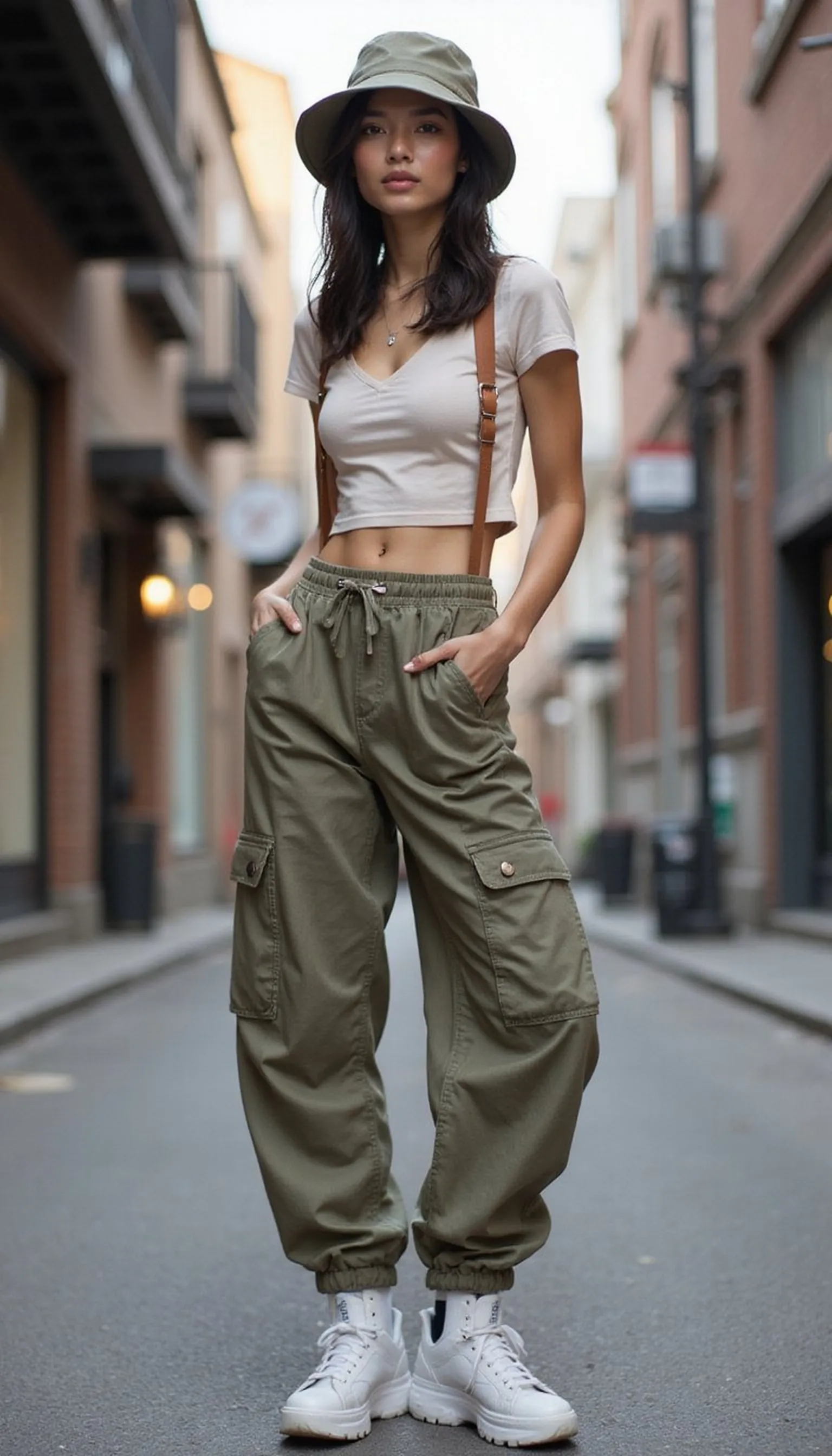 Utility Cargo Pants with a Cropped Top