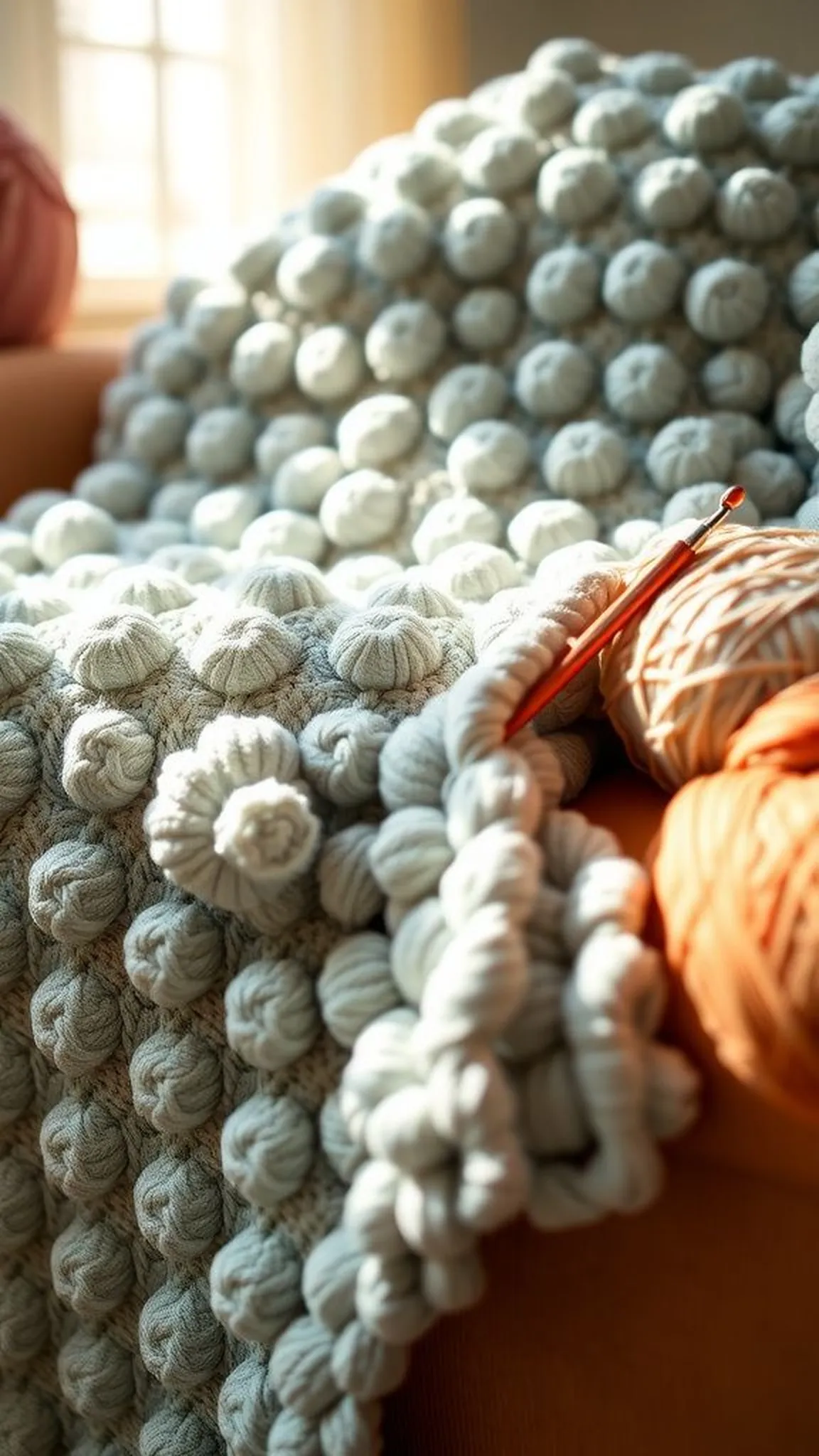 Bobble-stitch cuddle blanket with playful bumps