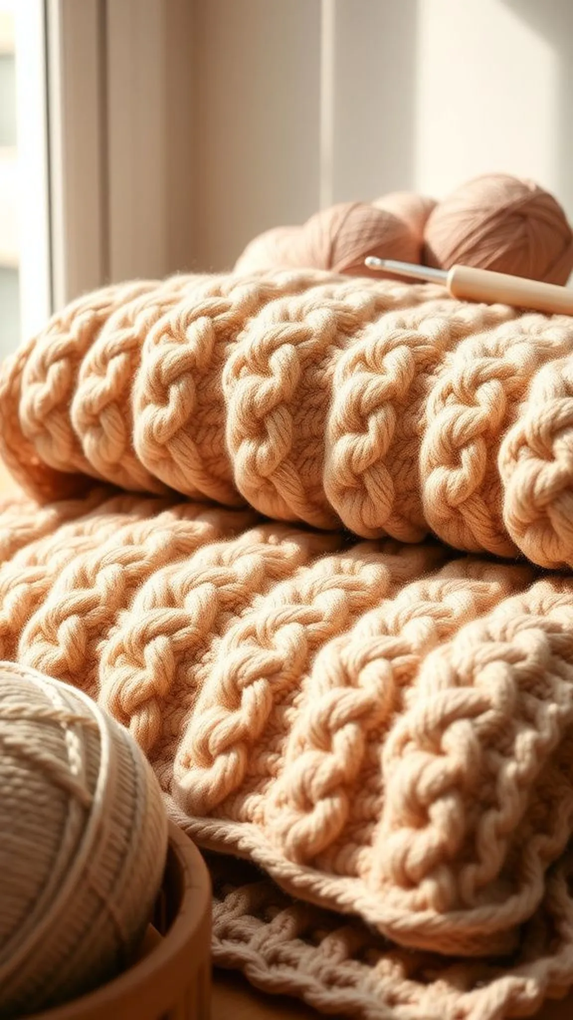 Cable-look crochet blanket with braided illusion