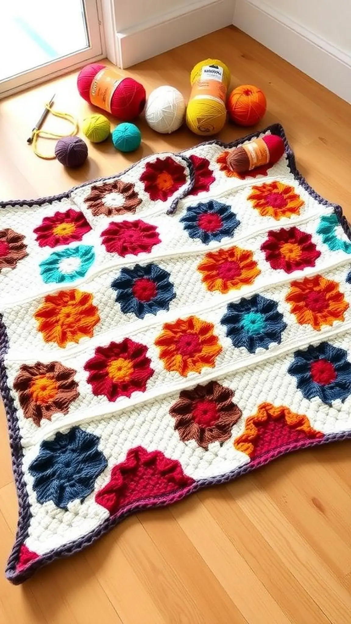 Chevron granny square blanket assembled panels