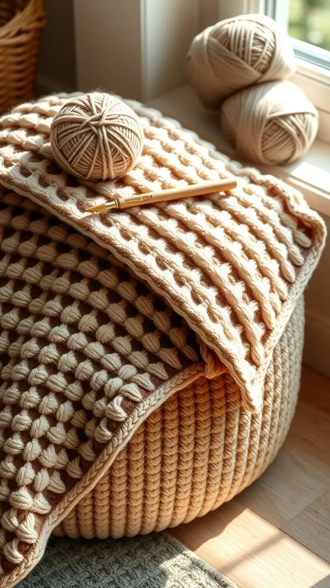 Garter-like crochet blanket mimicking knit texture