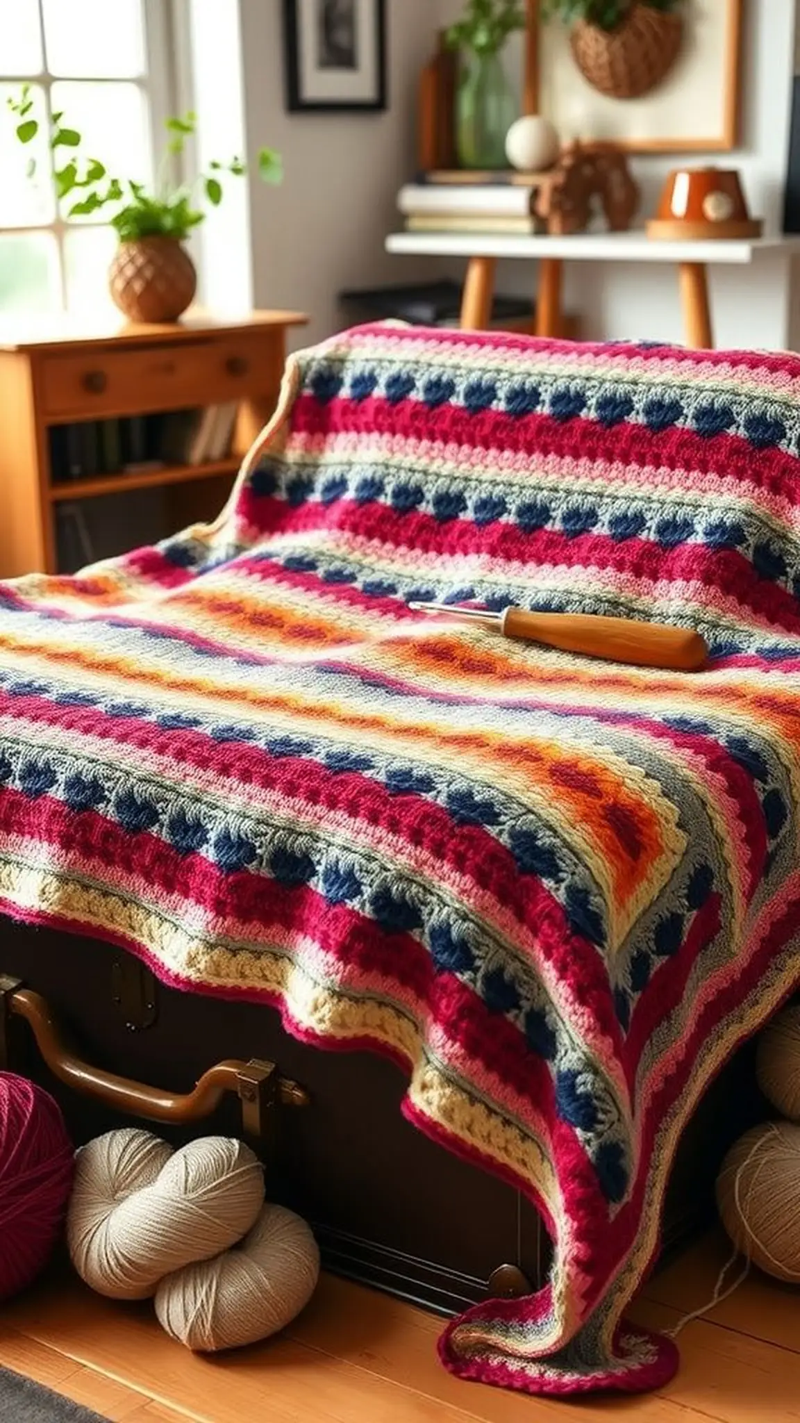 Giant granny stripe blanket with wide bands