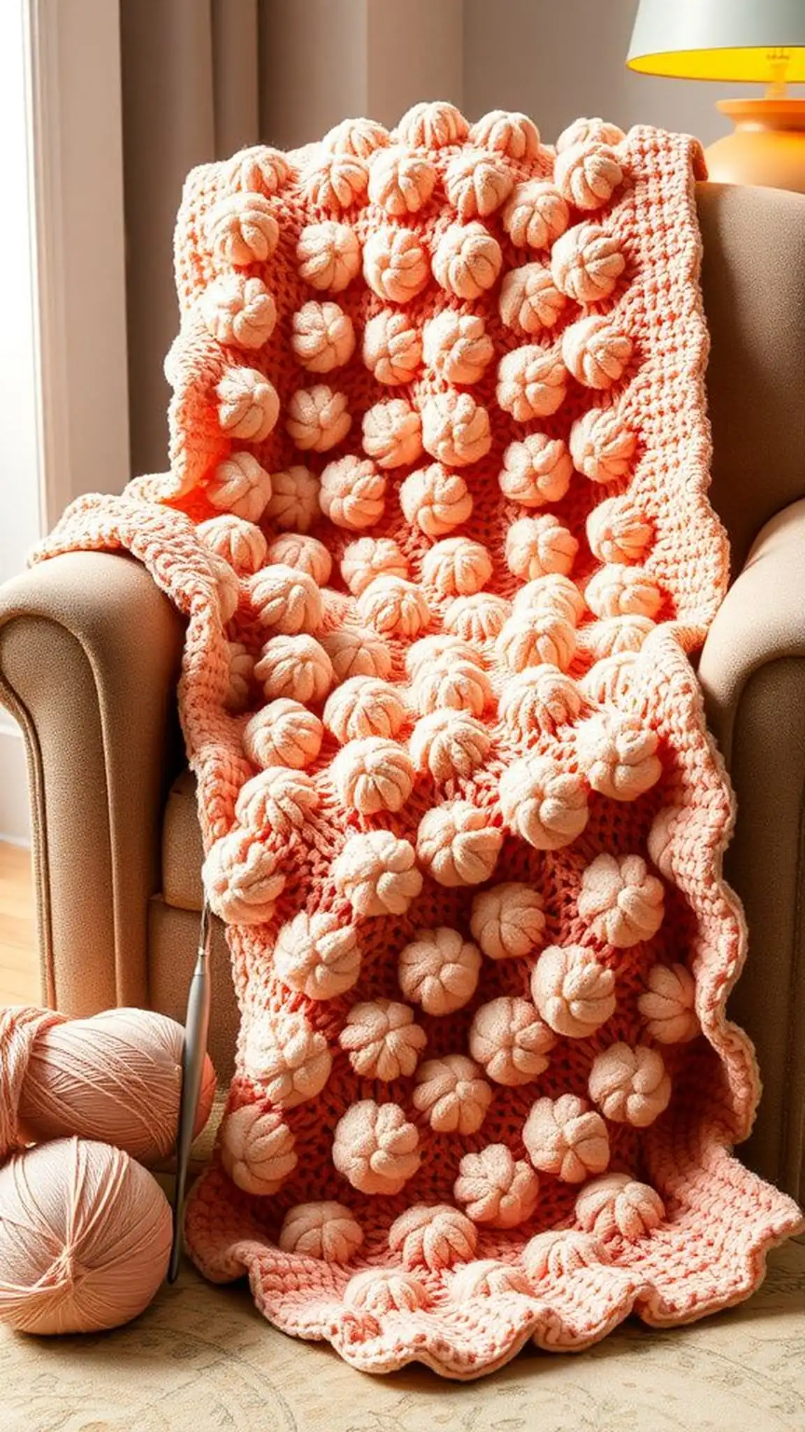 Textured puff-stitch blanket with pillowy knots