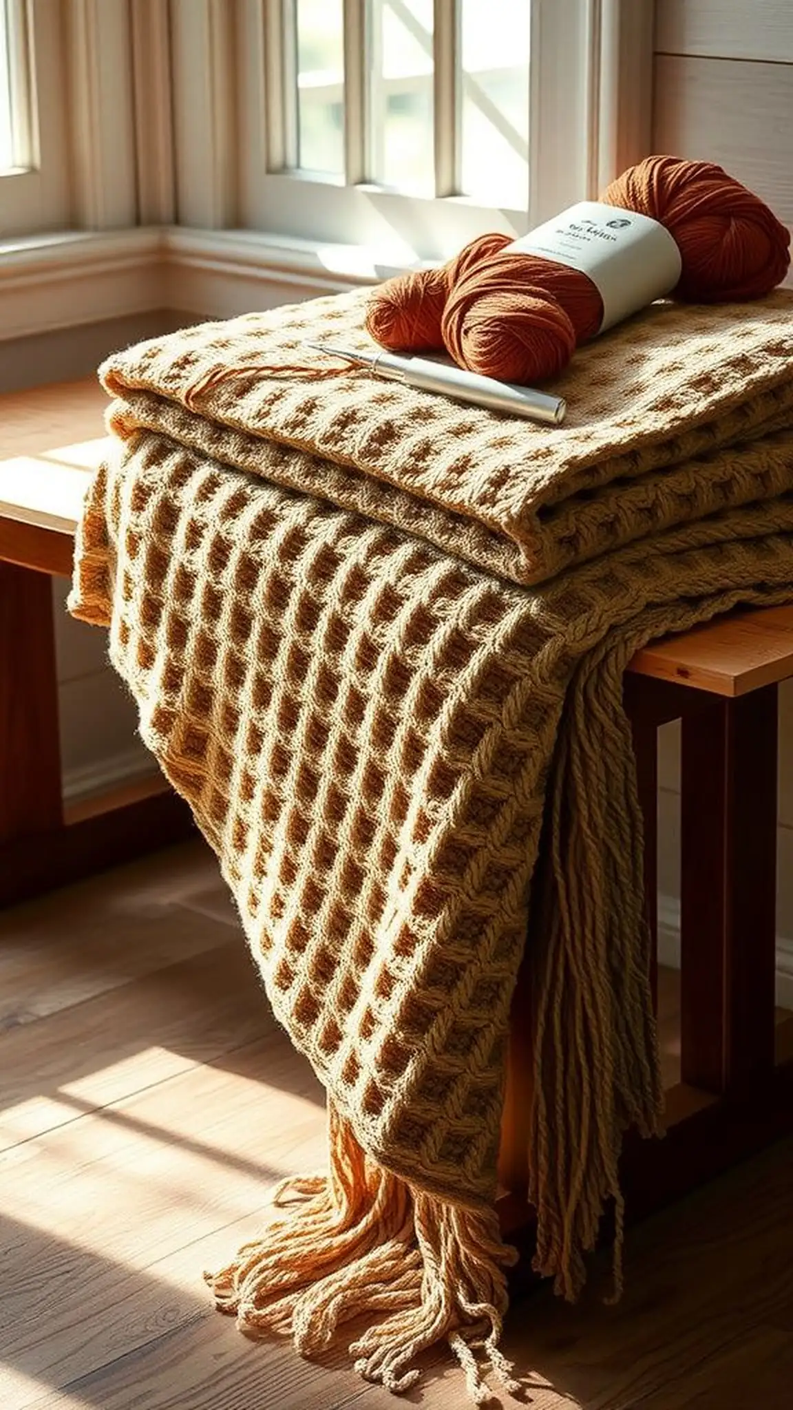 Waffle stitch blanket with thick waffle texture