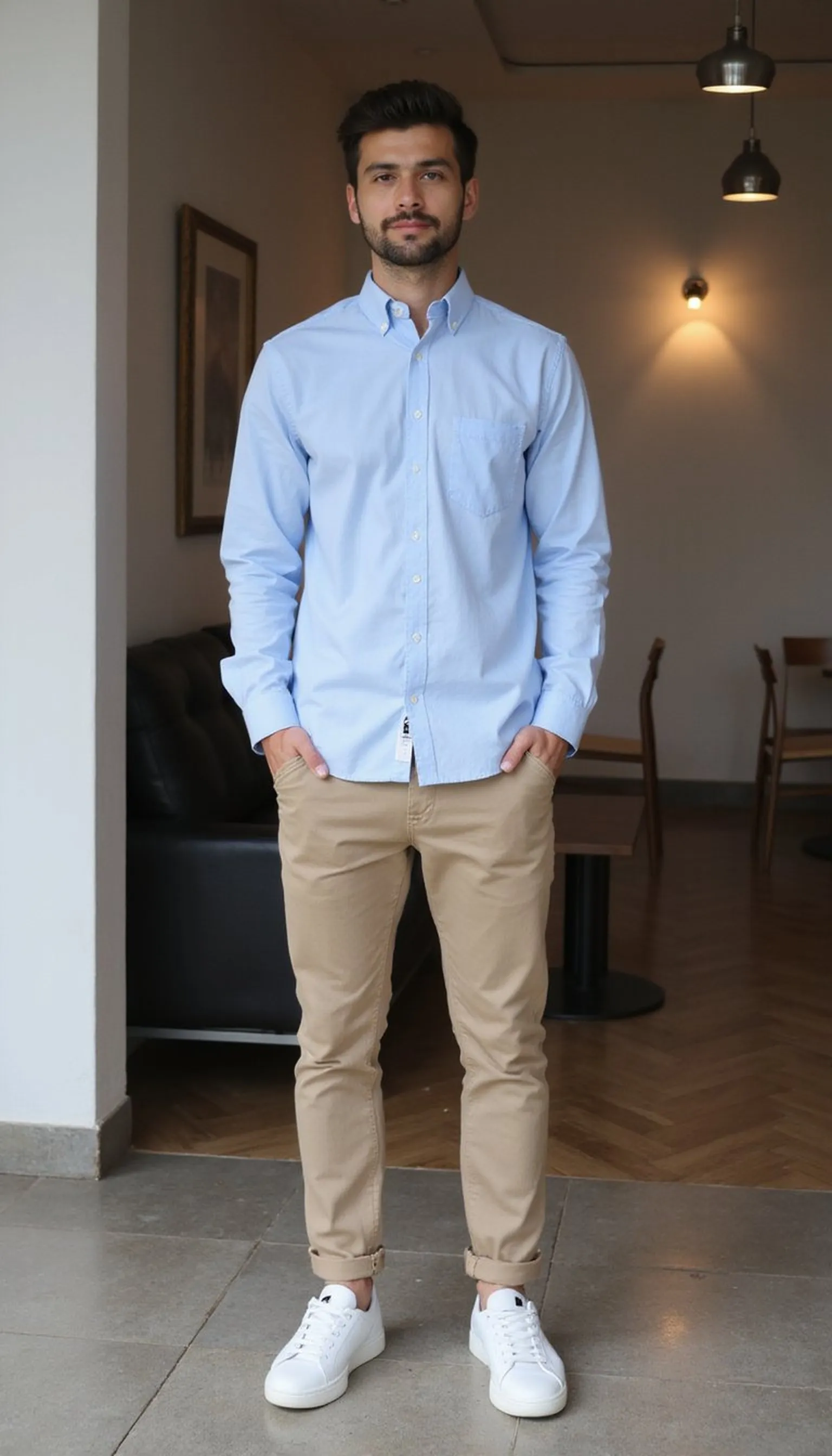 Button-down shirt with chinos: crisp and relaxed