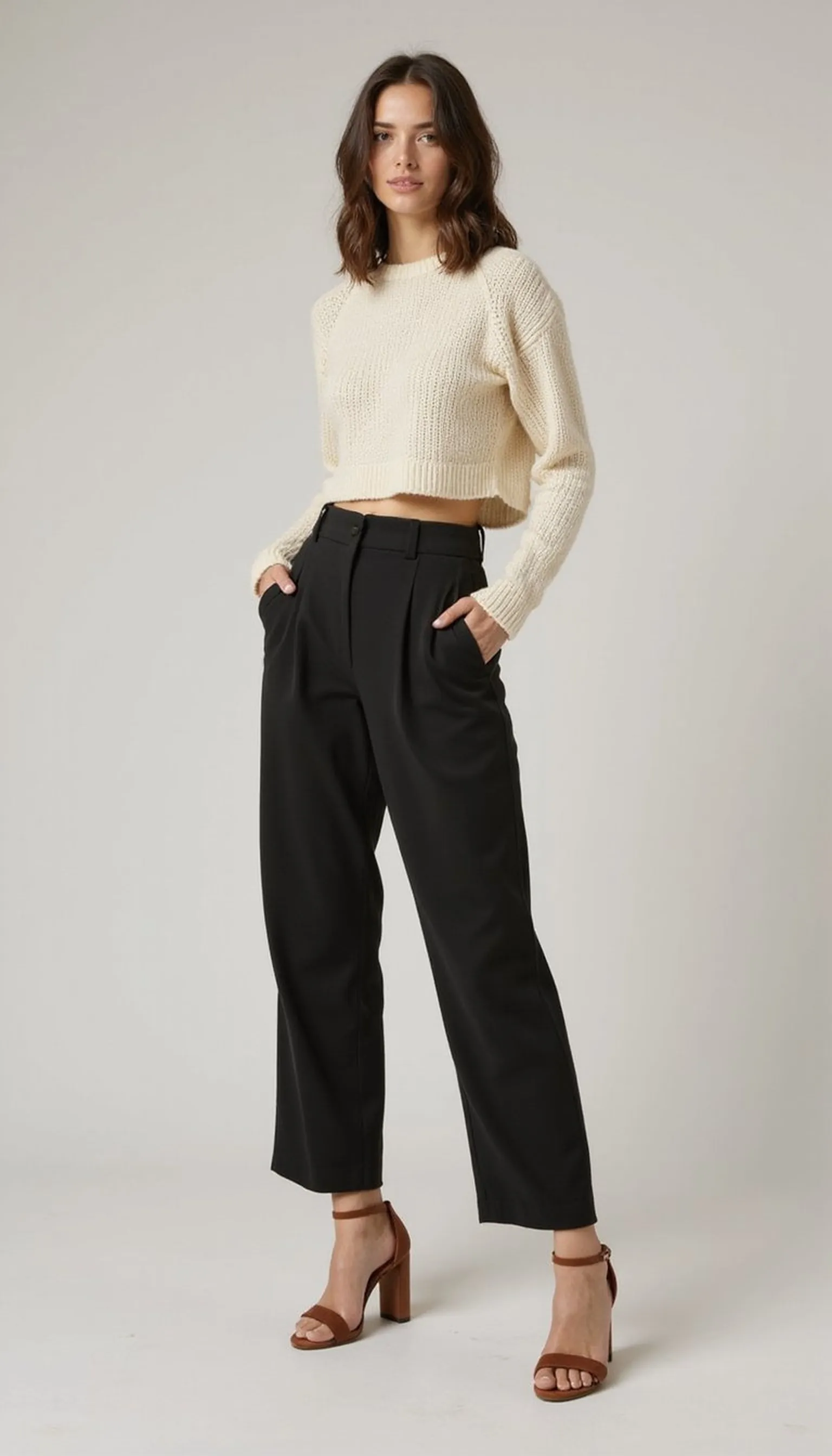 Cropped sweater with wide-leg trousers for modern balance